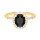 Created Black Diamond Halo Engagement Ring with Diamond Lab Created Black Diamond - ( AAAA ) - Quality - Rosec Jewels