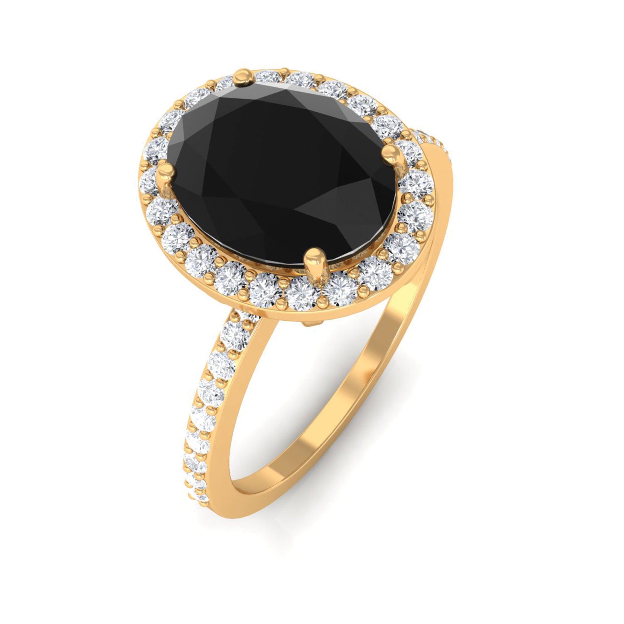 Created Black Diamond Halo Engagement Ring with Diamond Lab Created Black Diamond - ( AAAA ) - Quality - Rosec Jewels