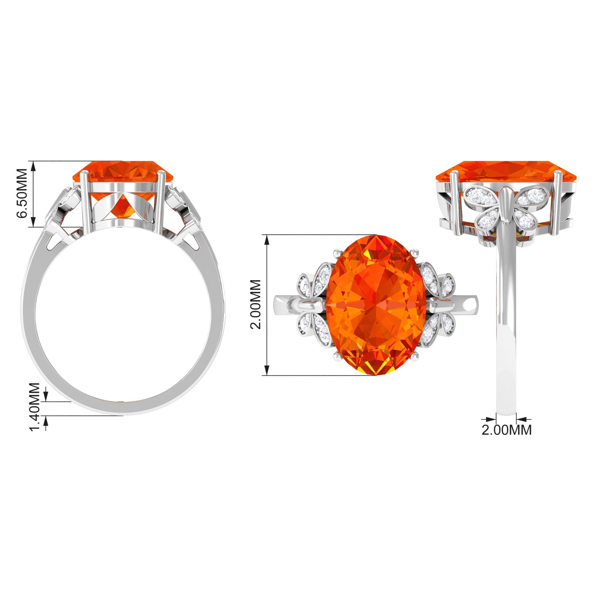 Created Orange Sapphire Oval Engagement Ring with Diamond Lab Created Orange Sapphire - ( AAAA ) - Quality - Rosec Jewels