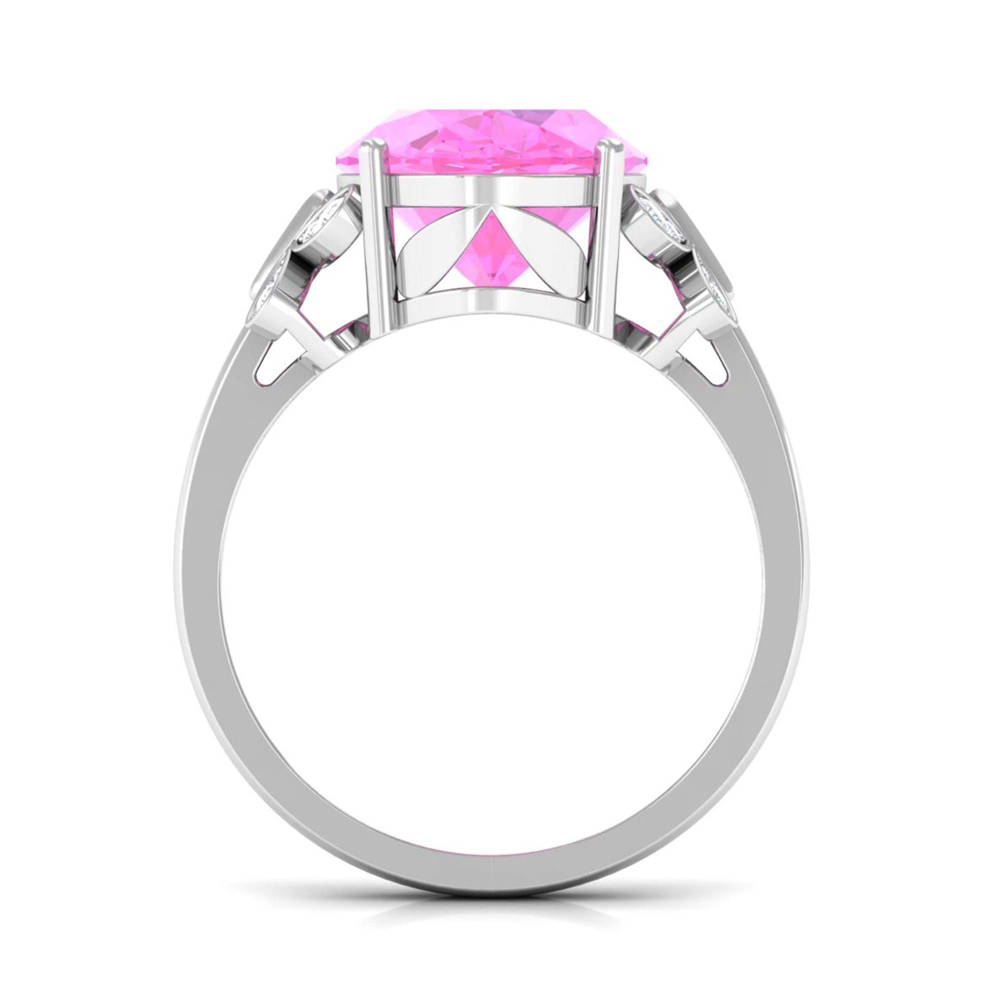 Created Pink Sapphire Oval Engagement Ring with Diamond Lab Created Pink Sapphire - ( AAAA ) - Quality - Rosec Jewels