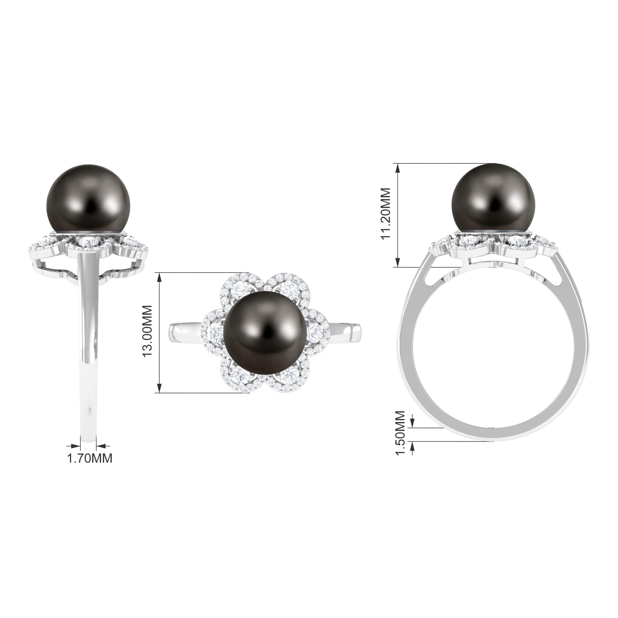 Natural Tahitian Pearl Flower Cocktail Ring with Diamond Tahitian pearl - ( AAA ) - Quality - Rosec Jewels