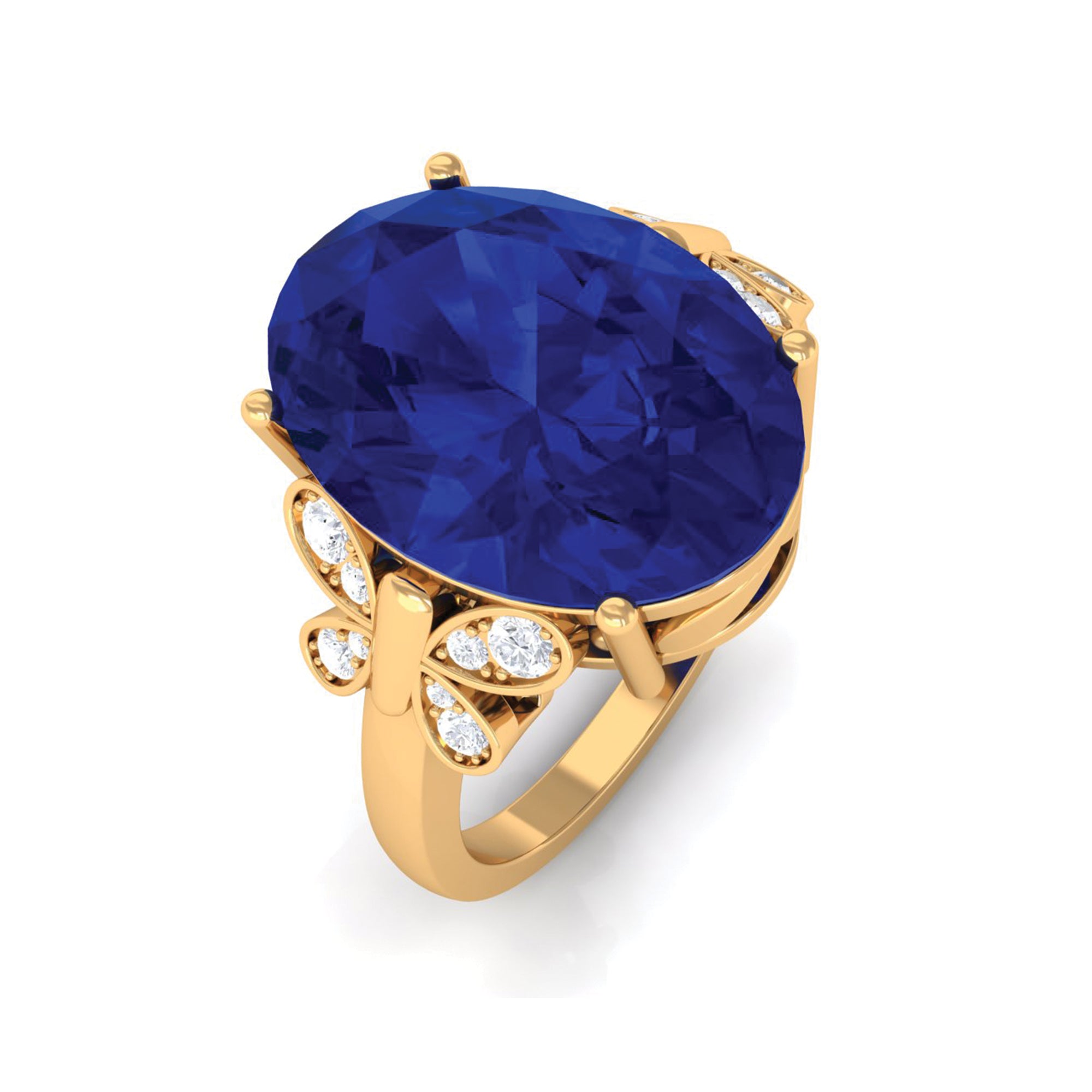 Created Blue Sapphire Oval Engagement Ring with Diamond Lab Created Blue Sapphire - ( AAAA ) - Quality - Rosec Jewels