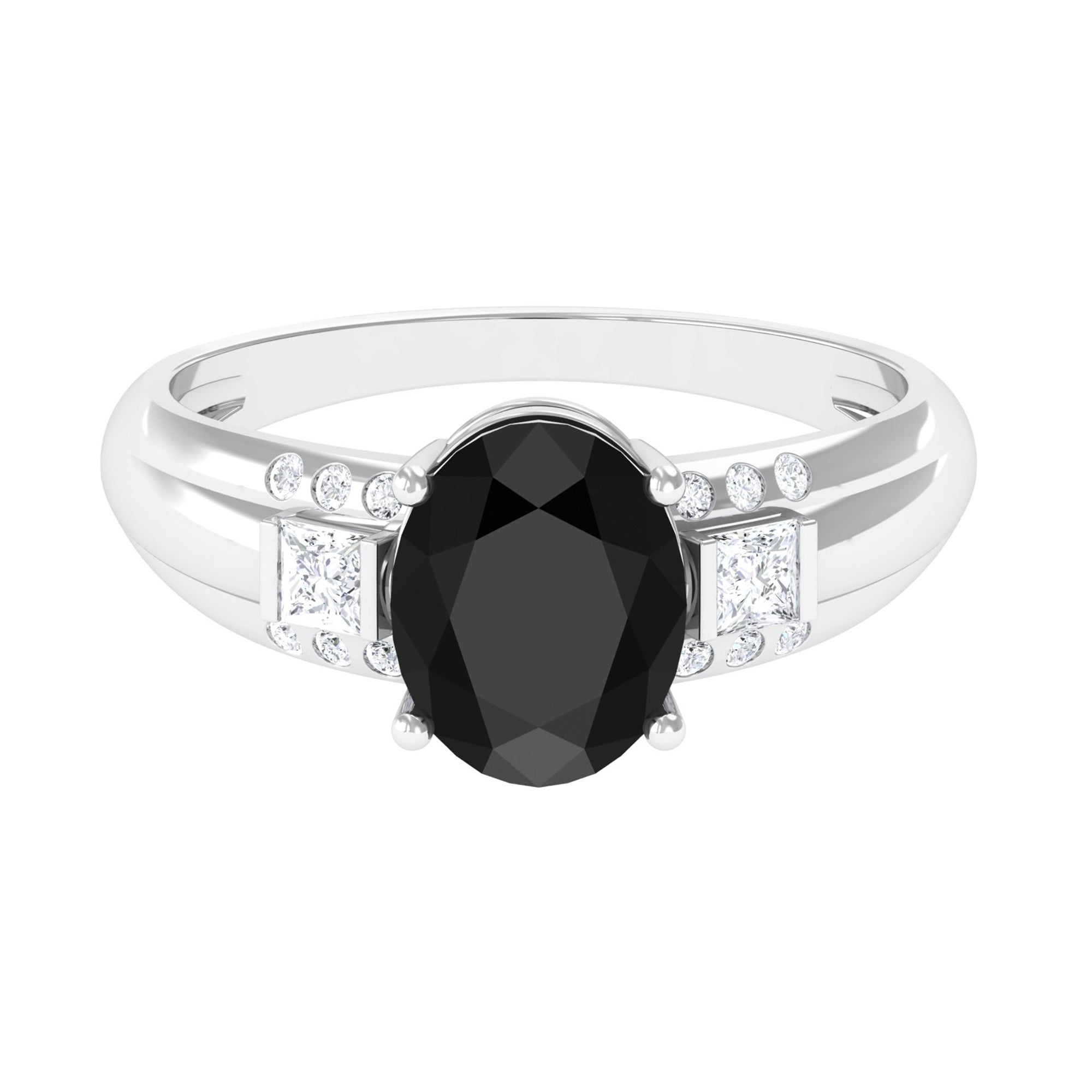 Certified Lab Grown Black Diamond Oval Engagement Ring with Diamond Lab Created Black Diamond - ( AAAA ) - Quality - Rosec Jewels