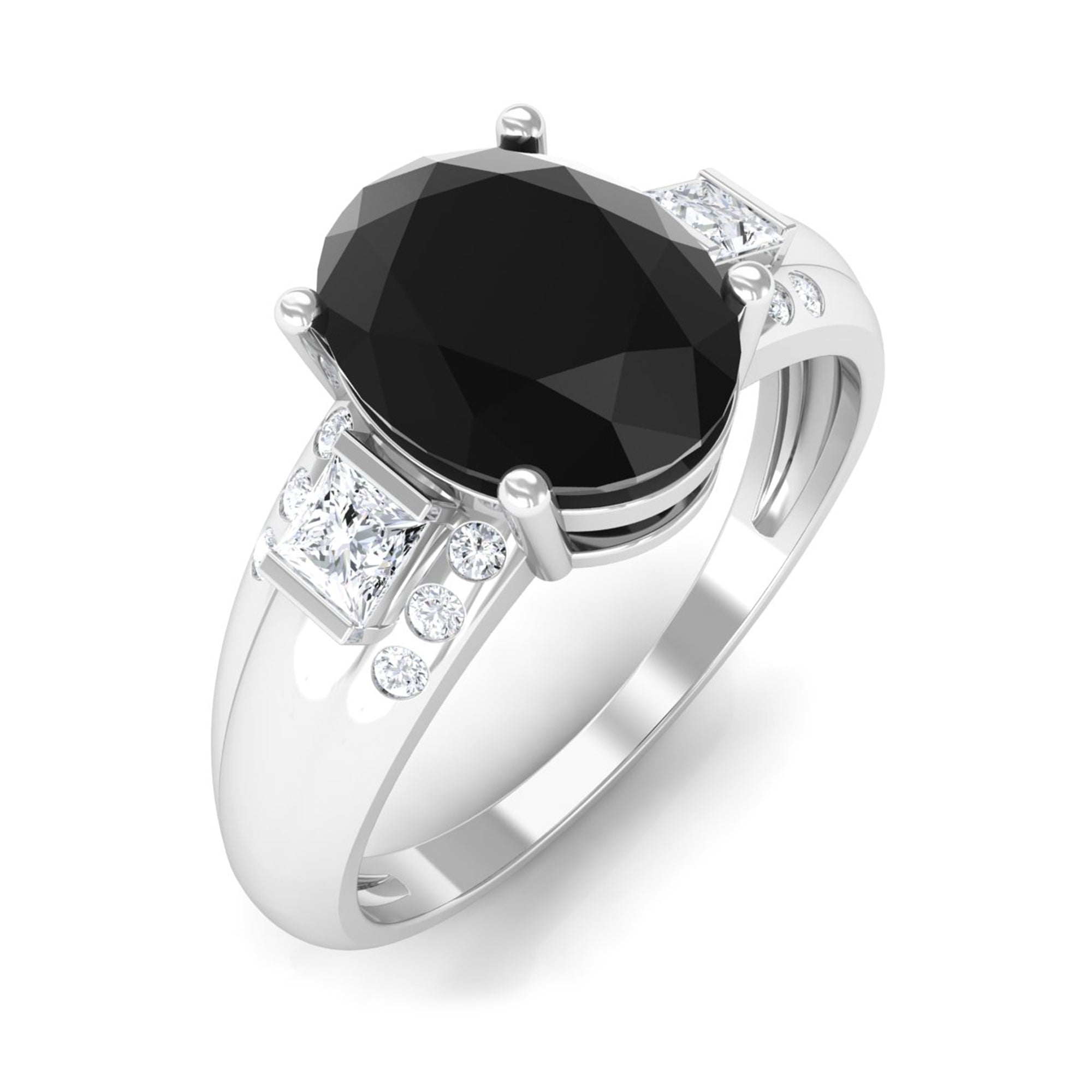 Certified Lab Grown Black Diamond Oval Engagement Ring with Diamond Lab Created Black Diamond - ( AAAA ) - Quality - Rosec Jewels