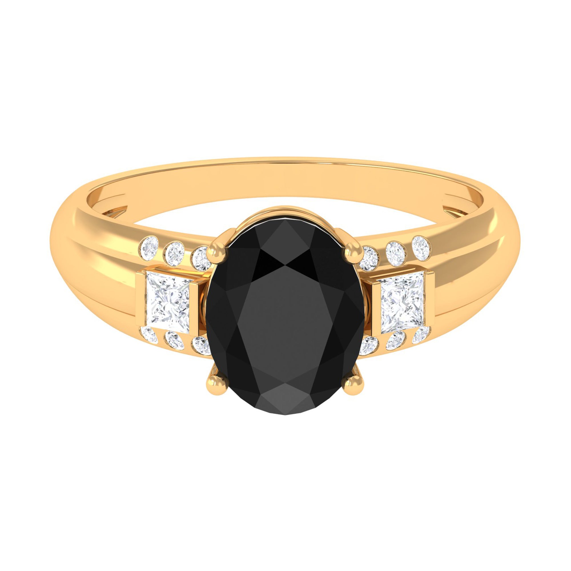 Certified Lab Grown Black Diamond Oval Engagement Ring with Diamond Lab Created Black Diamond - ( AAAA ) - Quality - Rosec Jewels