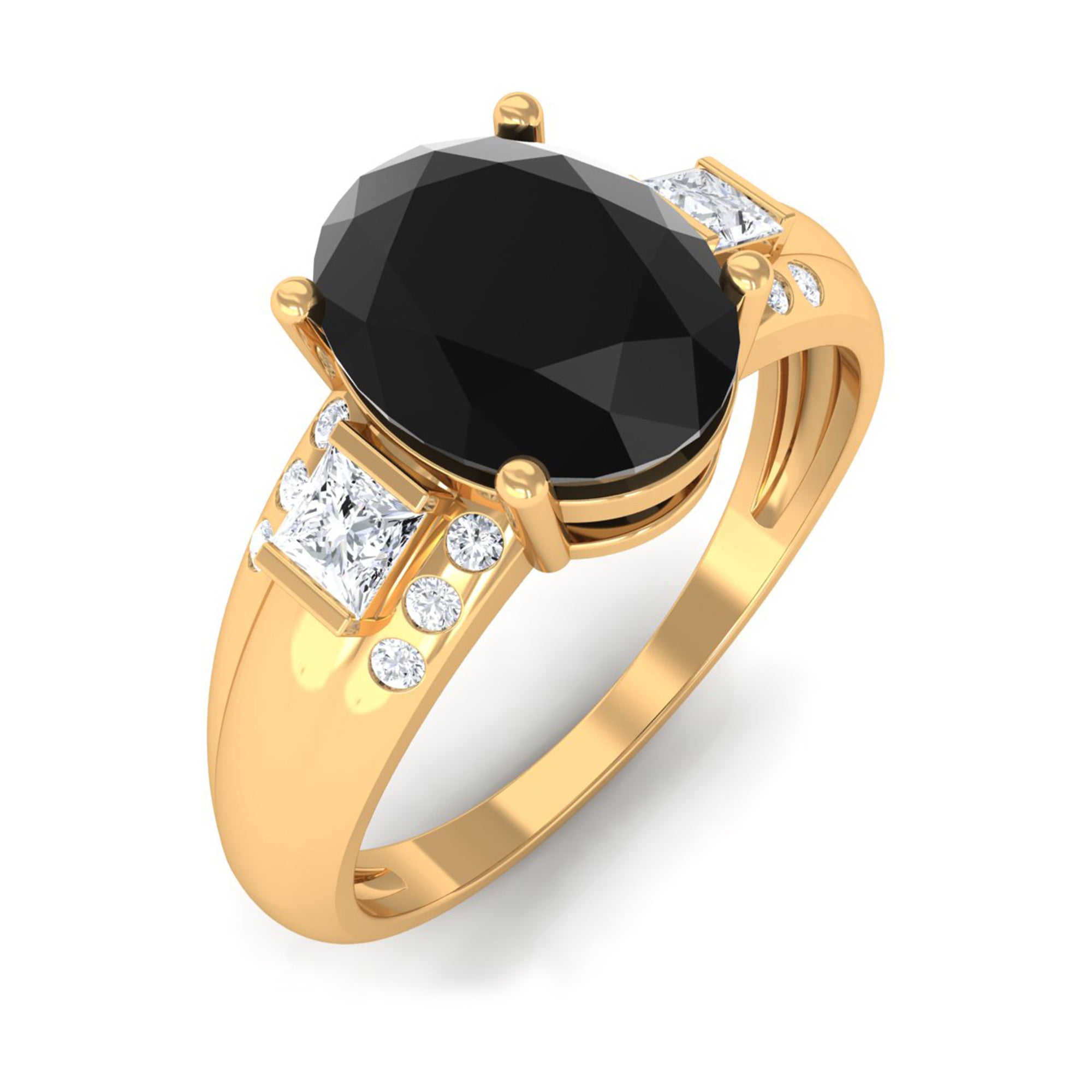 Certified Lab Grown Black Diamond Oval Engagement Ring with Diamond Lab Created Black Diamond - ( AAAA ) - Quality - Rosec Jewels