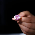 Created Pink Sapphire Solitaire Engagement Ring with Diamond Trio Lab Created Pink Sapphire - ( AAAA ) - Quality - Rosec Jewels