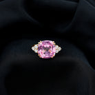 Created Pink Sapphire Solitaire Engagement Ring with Diamond Trio Lab Created Pink Sapphire - ( AAAA ) - Quality - Rosec Jewels