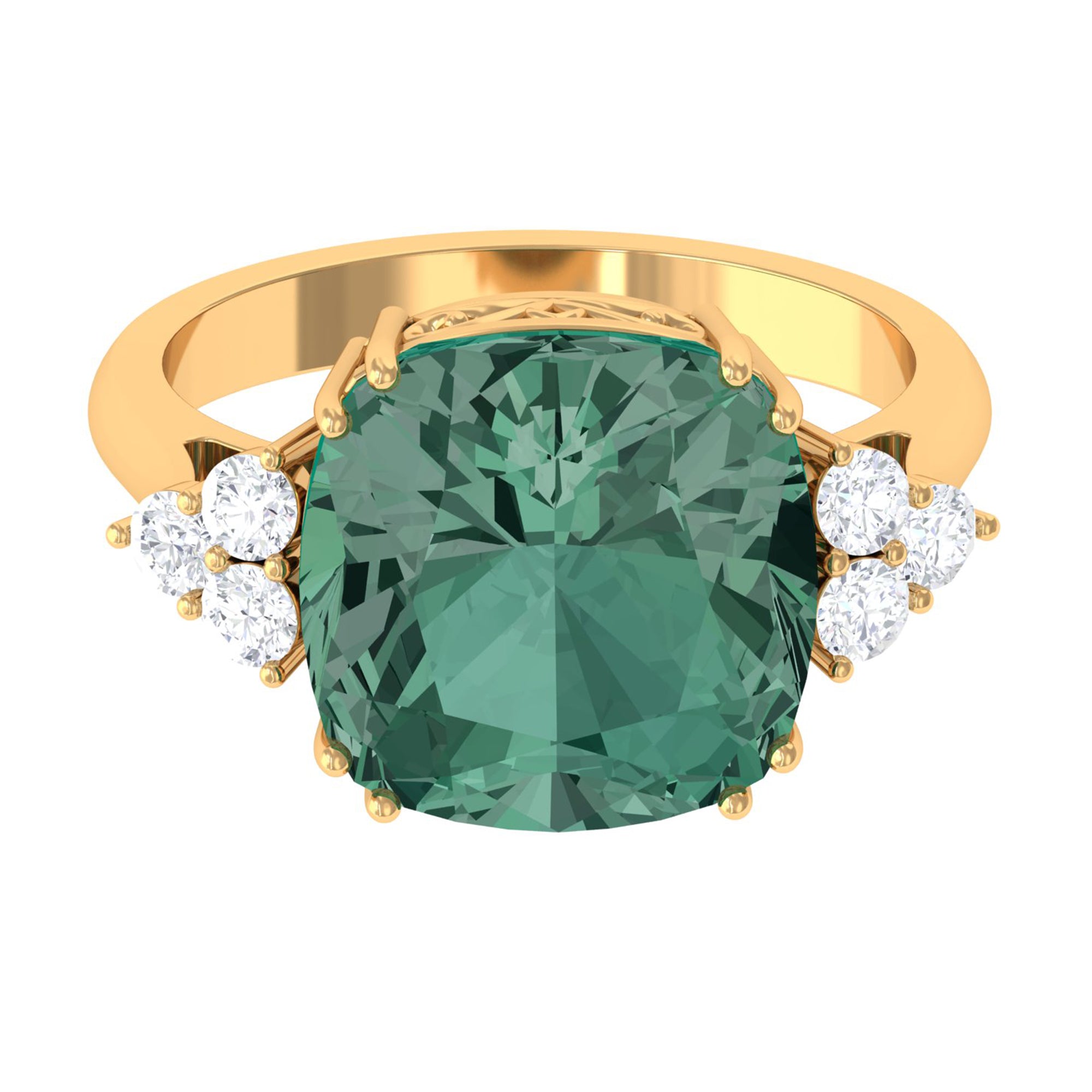 Created Green Sapphire Solitaire Engagement Ring with Moissanite Trio Lab Created Green Sapphire - ( AAAA ) - Quality - Rosec Jewels