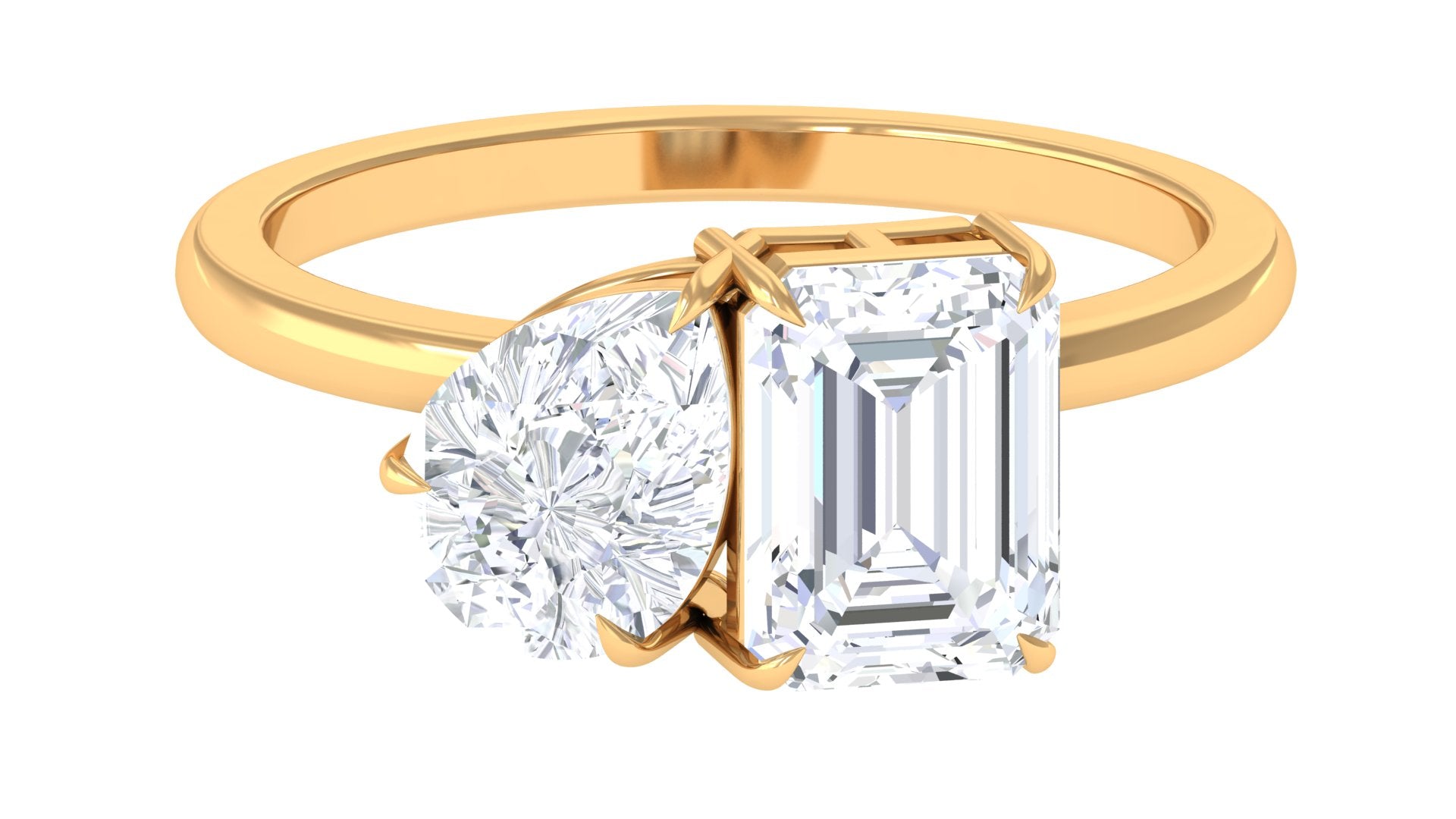 Pear and Emerald Cut Moissanite Toi Et Moi Engagement Ring Moissanite - ( D-VS1 ) - Color and Clarity - Rosec Jewels