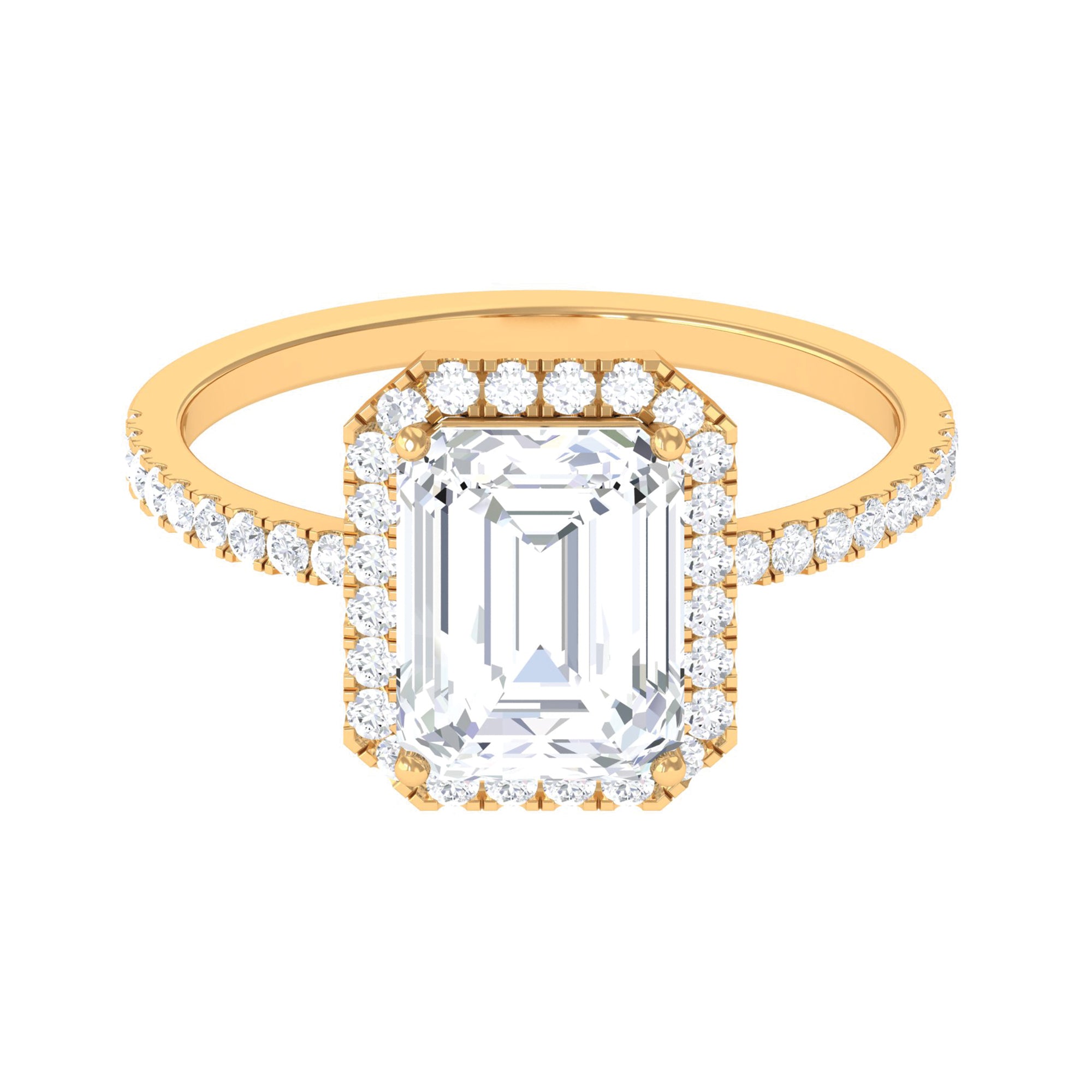 Certified Emerald Cut Moissanite Halo Statement Engagement Ring Moissanite - ( D-VS1 ) - Color and Clarity - Rosec Jewels