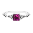 Real Rhodolite Princess Cut Solitaire Celtic Ring in Bezel Setting Rhodolite - ( AAA ) - Quality - Rosec Jewels