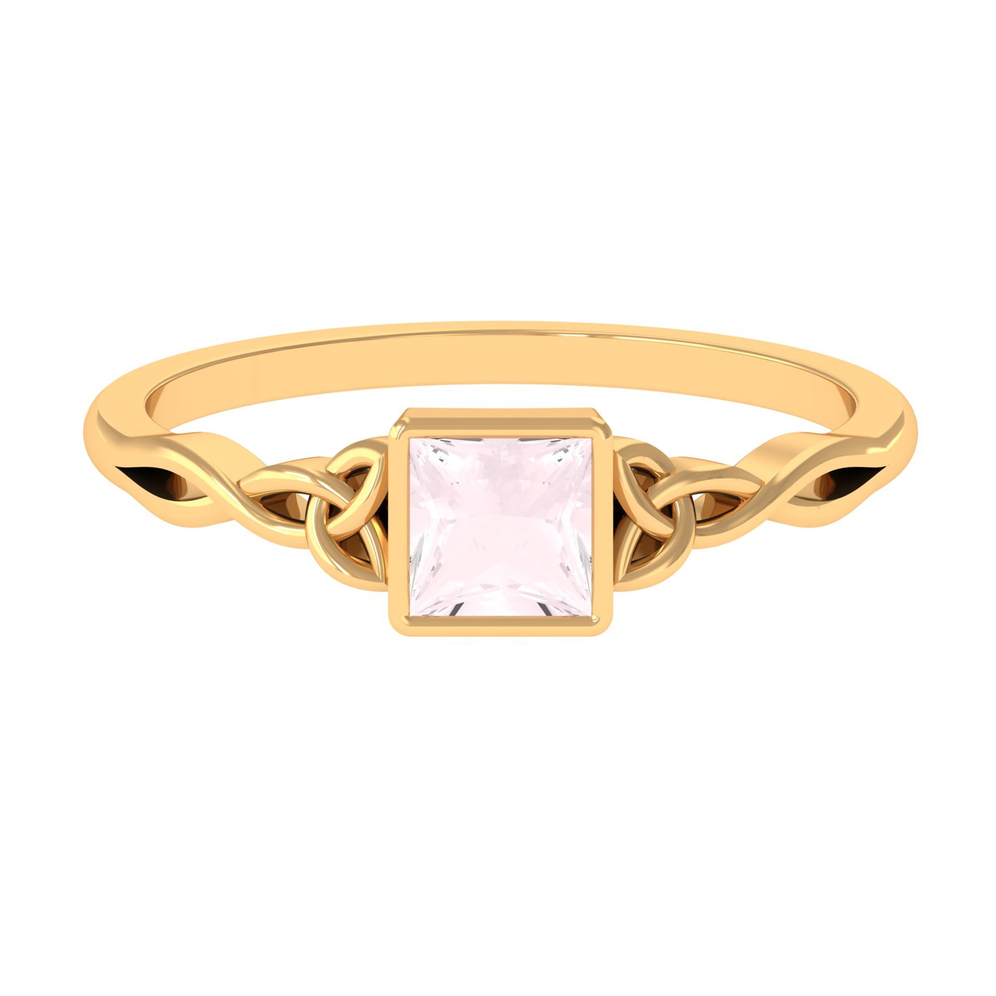 5 MM Princess Cut Rose Quartz Solitaire Celtic Ring in Bezel Setting Rose Quartz - ( AAA ) - Quality - Rosec Jewels