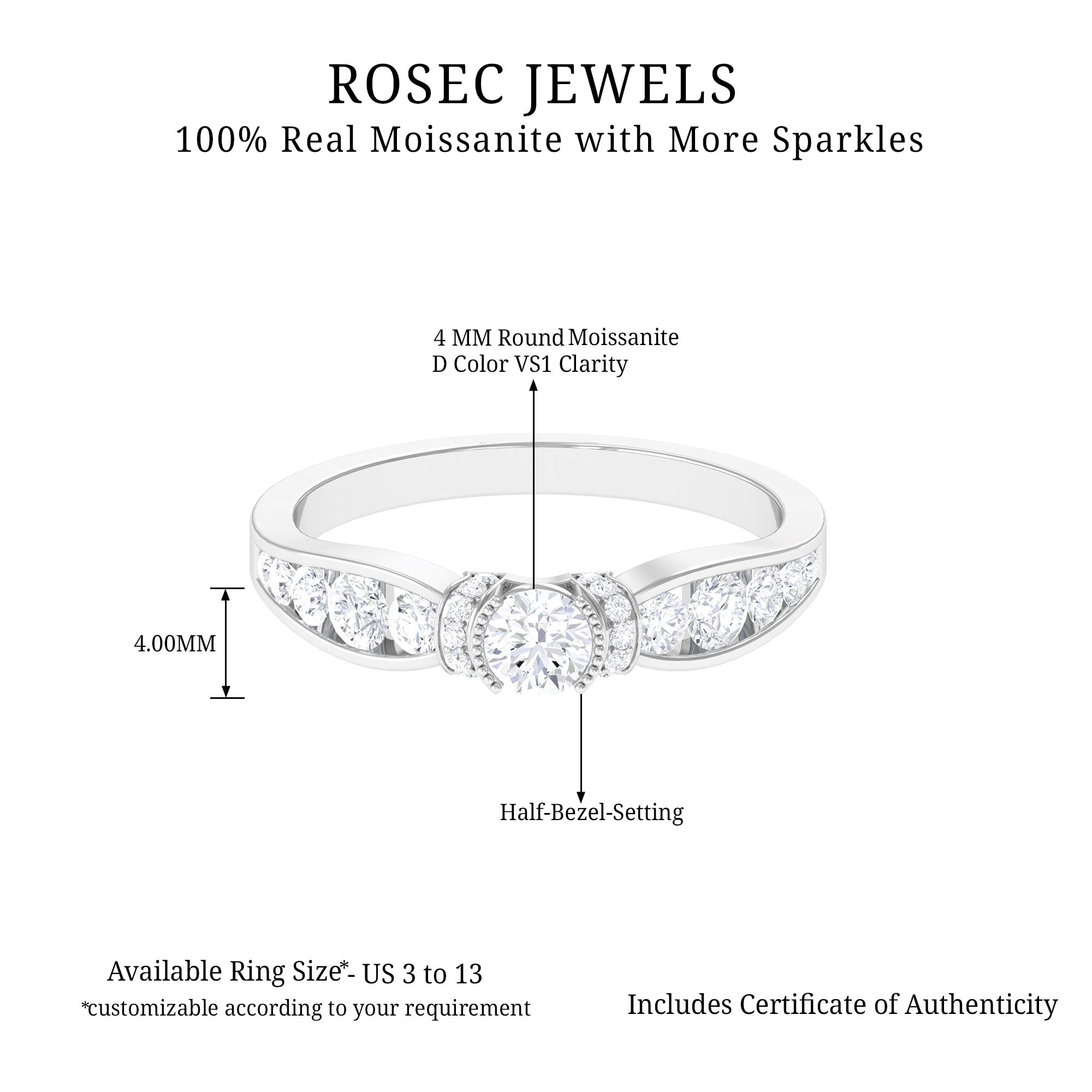 1 CT Graduated Style Moissanite Anniversary Ring Moissanite - ( D-VS1 ) - Color and Clarity - Rosec Jewels