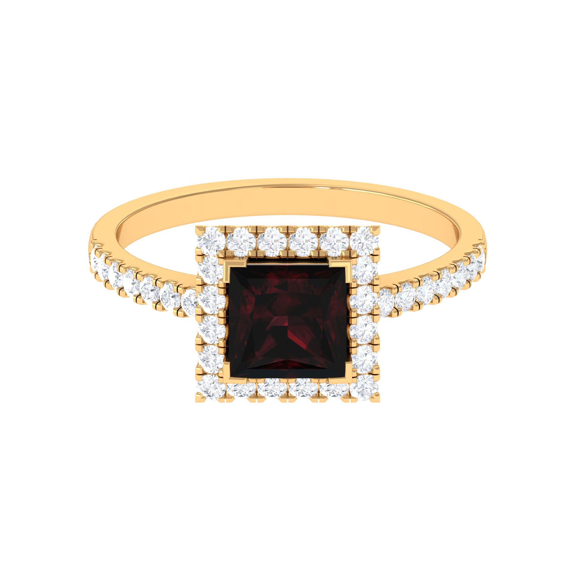 Princess Cut Garnet and Diamond Halo Engagement Ring Garnet - ( AAA ) - Quality - Rosec Jewels