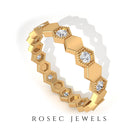 Diamond and Gold Geometric Band Ring Diamond - ( HI-SI ) - Color and Clarity - Rosec Jewels