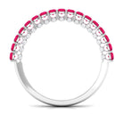 Natural Ruby Simple Stackable Ring with Diamond Accent Ruby - ( AAA ) - Quality - Rosec Jewels