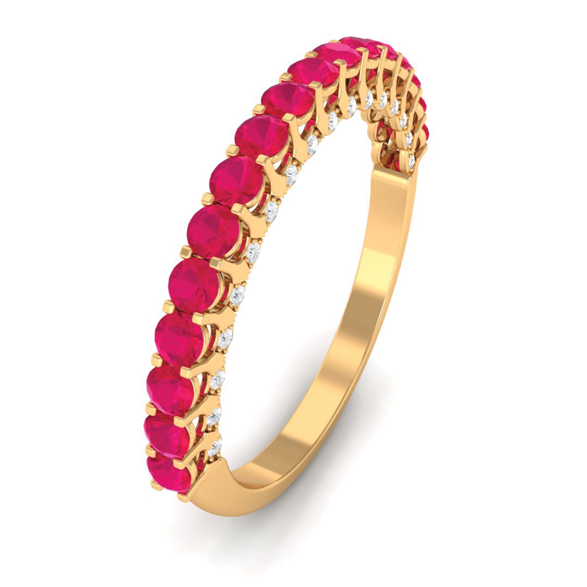 Natural Ruby Simple Stackable Ring with Diamond Accent Ruby - ( AAA ) - Quality - Rosec Jewels