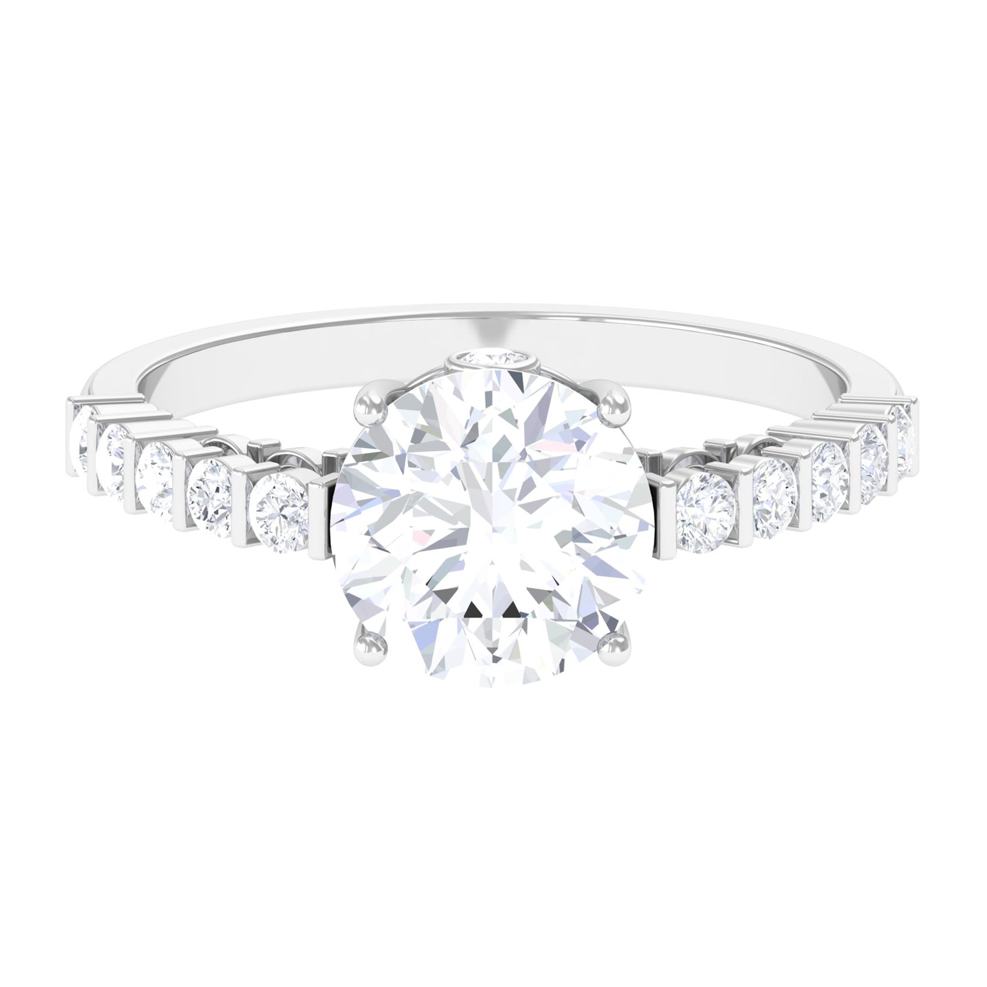 Solitaire Moissanite Engagement Ring with Side Stones Moissanite - ( D-VS1 ) - Color and Clarity - Rosec Jewels