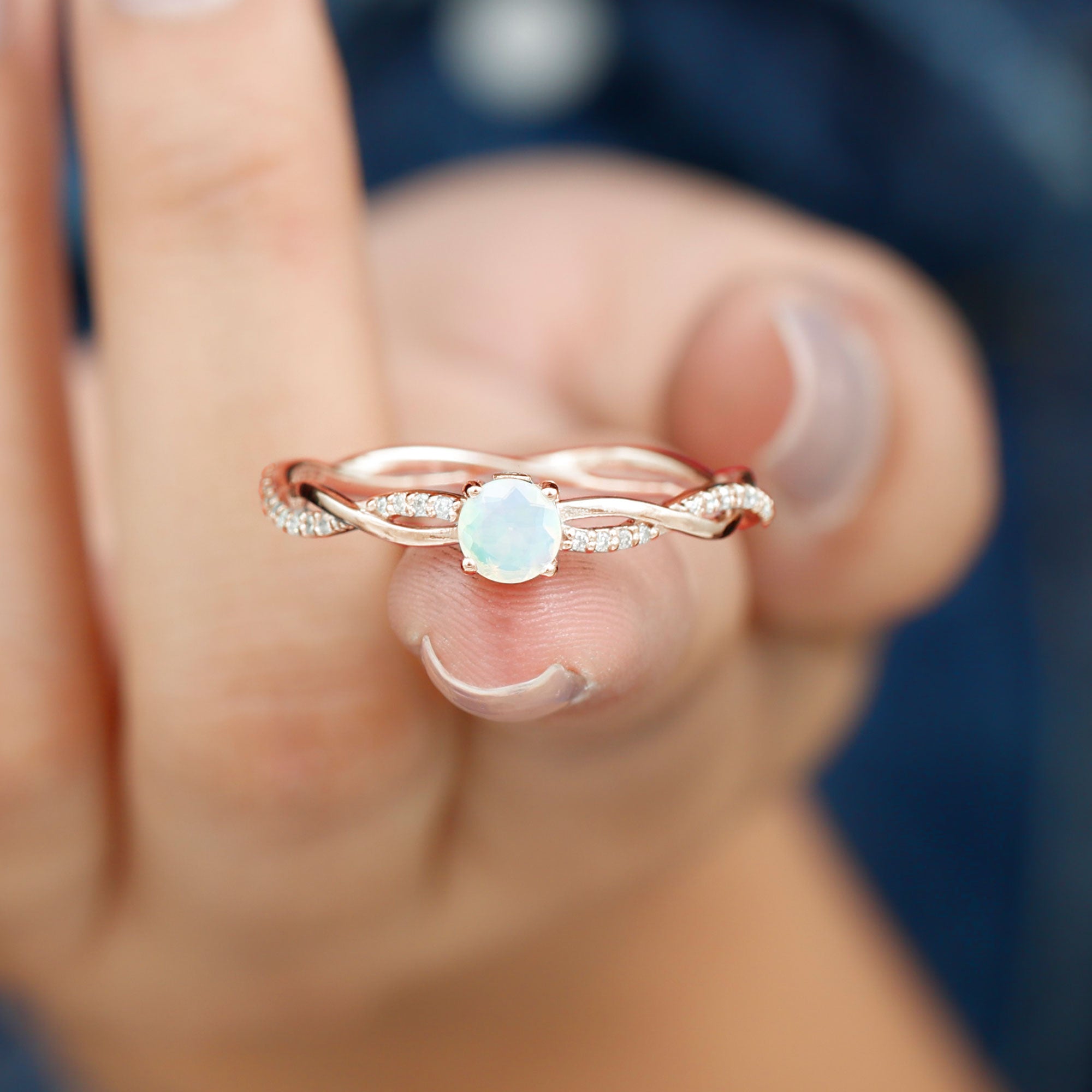 Ethiopian Opal Solitaire Ring with Diamond Braided Shank Ethiopian Opal - ( AAA ) - Quality - Rosec Jewels