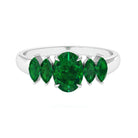 2 CT Oval and Marquise Cut Created Emerald Five Stone Ring Lab Created Emerald - ( AAAA ) - Quality - Rosec Jewels