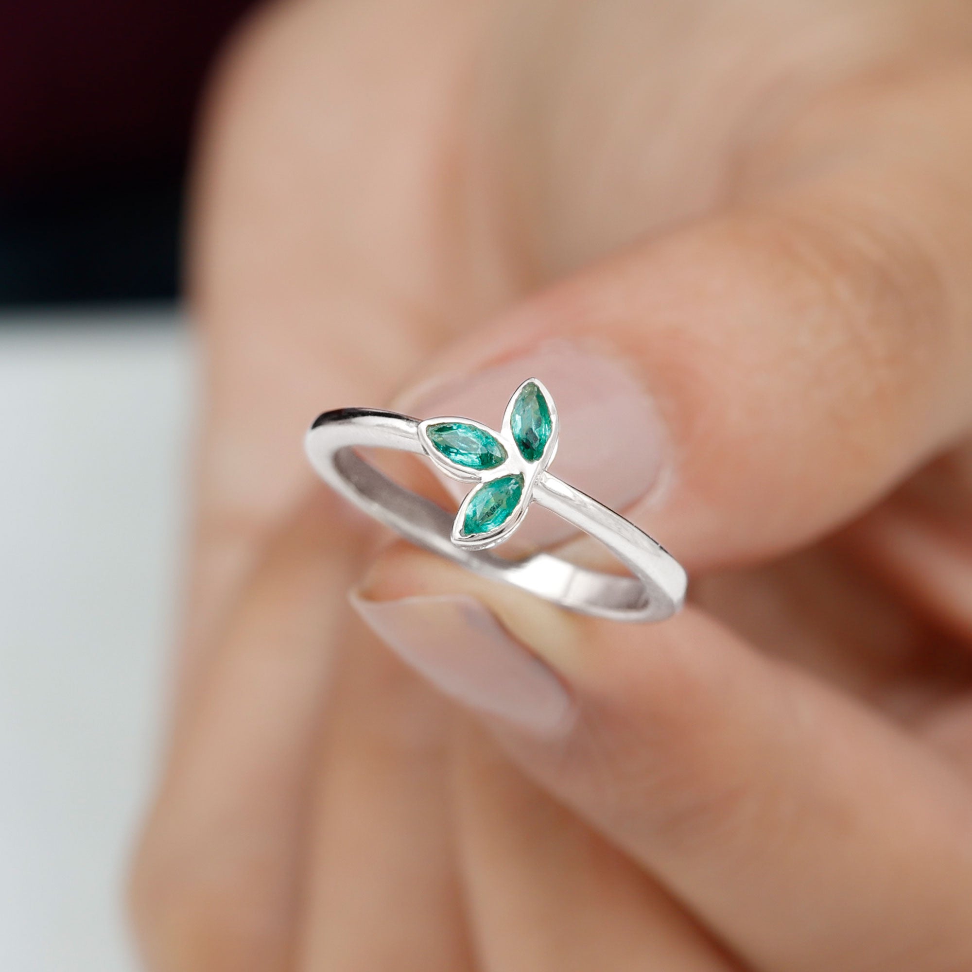 May Birthstone 1/2 CT Marquise Cut Emerald Petal Ring in Bezel Setting Emerald - ( AAA ) - Quality - Rosec Jewels