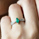 Marquise Cut Emerald Solitaire Ring with Diamond Accent Emerald - ( AAA ) - Quality - Rosec Jewels