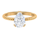 Rosec Jewels-10X7 MM V Scroll Set Pear Cut Moissanite Solitaire Ring with Twisted Rope Details