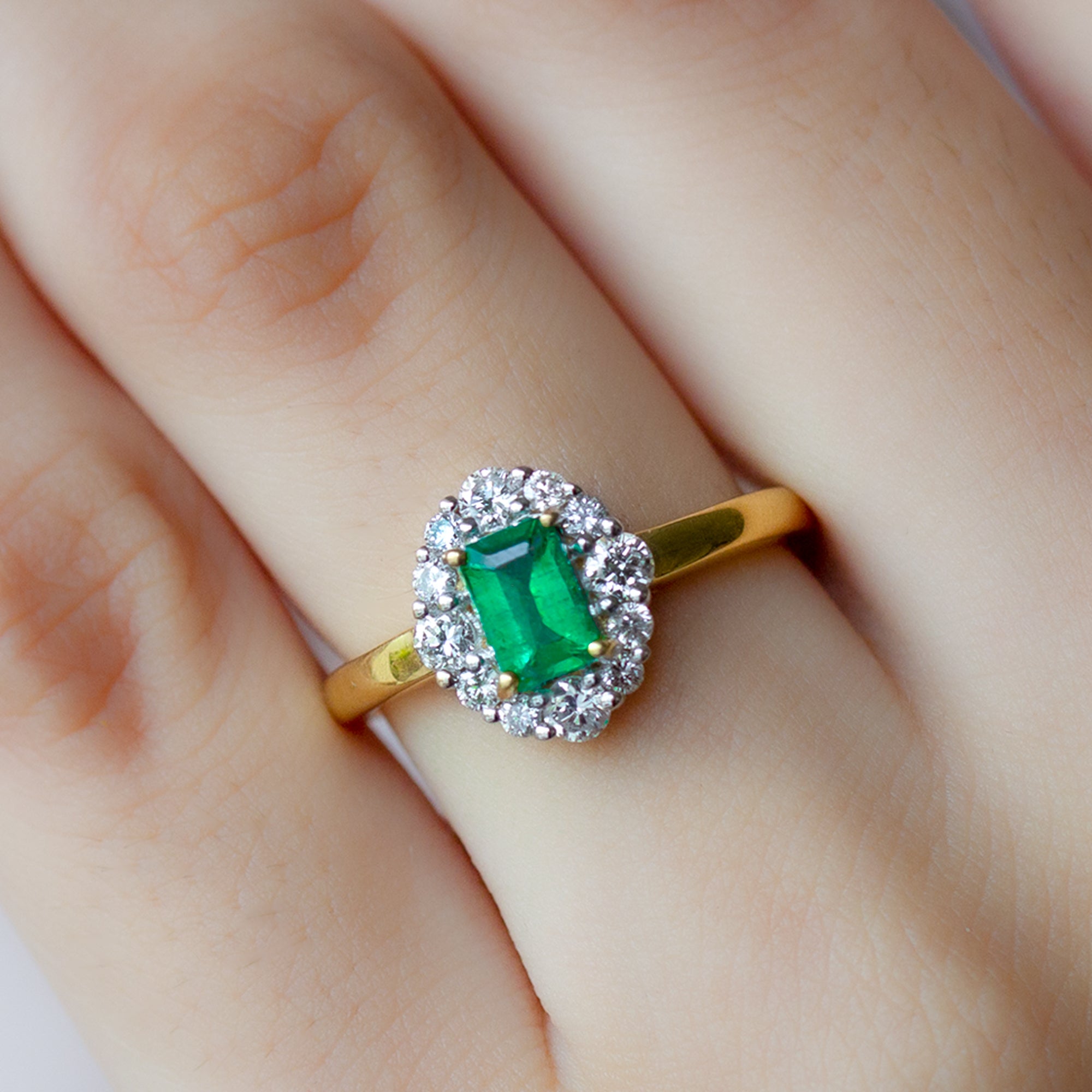 Octagon Cut Emerald Engagement Ring with Diamond Halo Emerald - ( AAA ) - Quality - Rosec Jewels