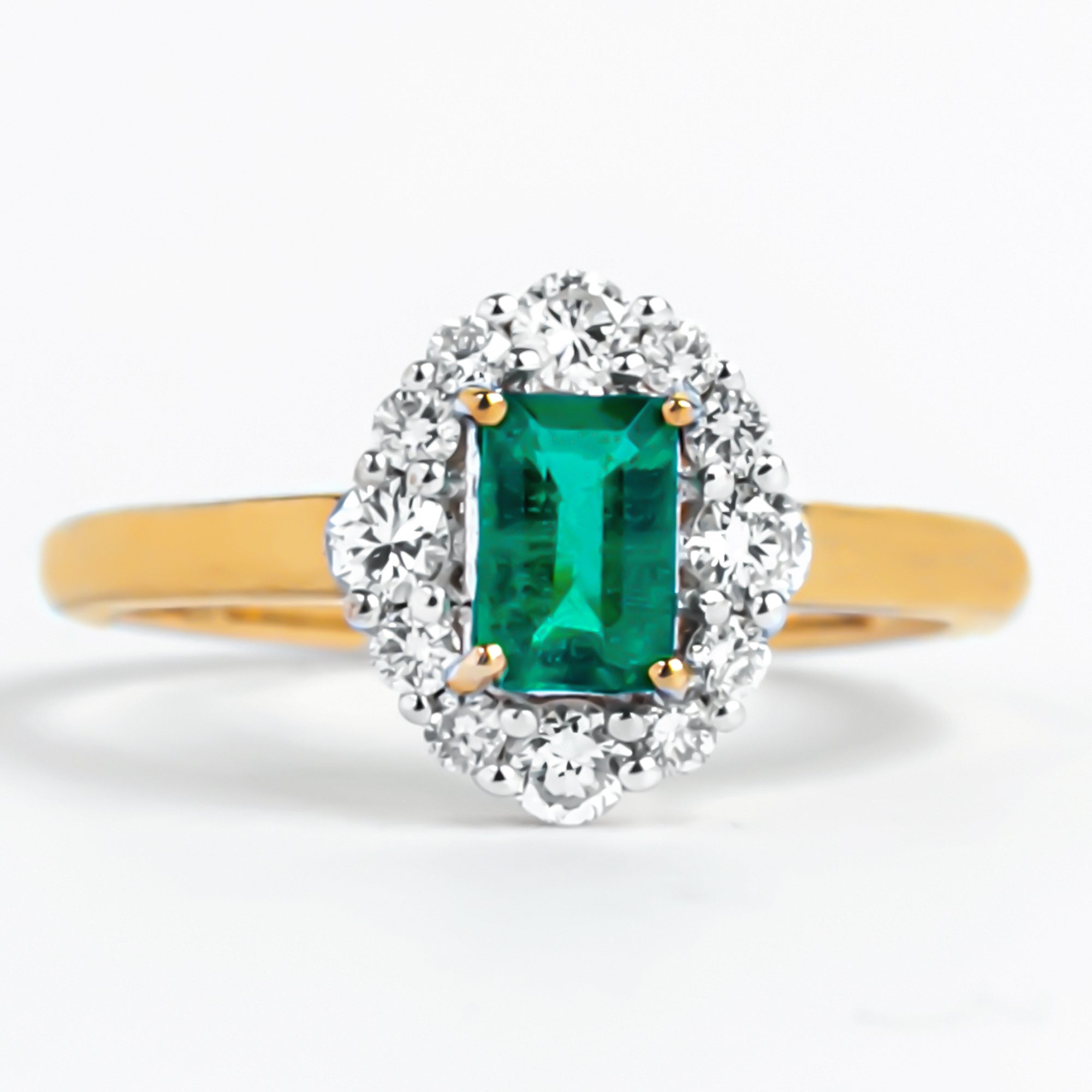 Octagon Cut Emerald Engagement Ring with Diamond Halo Emerald - ( AAA ) - Quality - Rosec Jewels