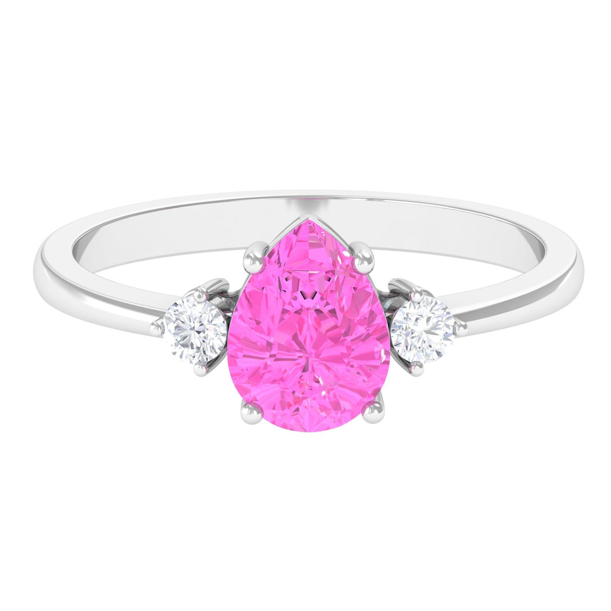 Lab Grown Pink Sapphire Solitaire Ring with Diamond Lab Created Pink Sapphire - ( AAAA ) - Quality - Rosec Jewels