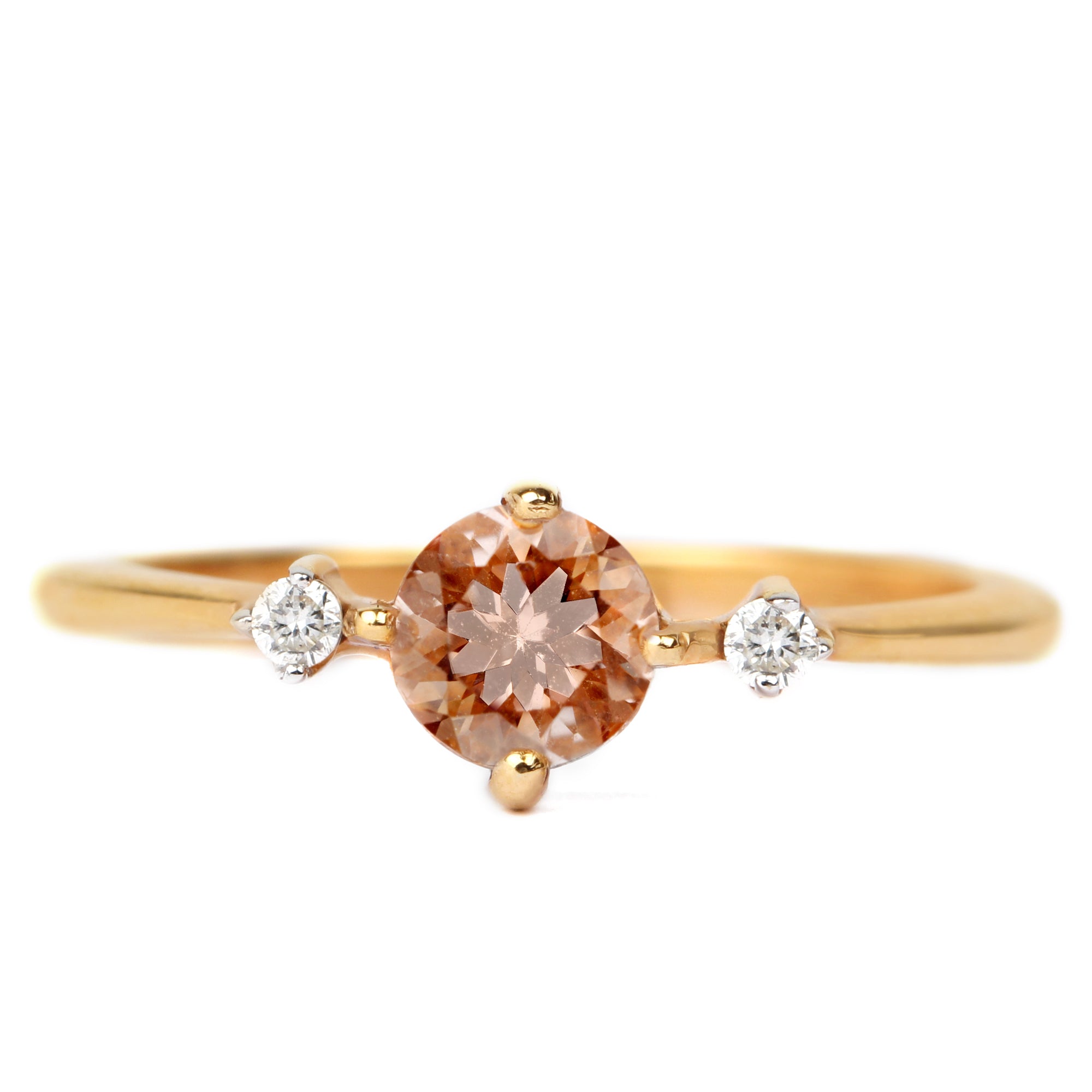 Round Morganite Solitaire Promise Ring with Diamond Morganite - ( AAA ) - Quality - Rosec Jewels