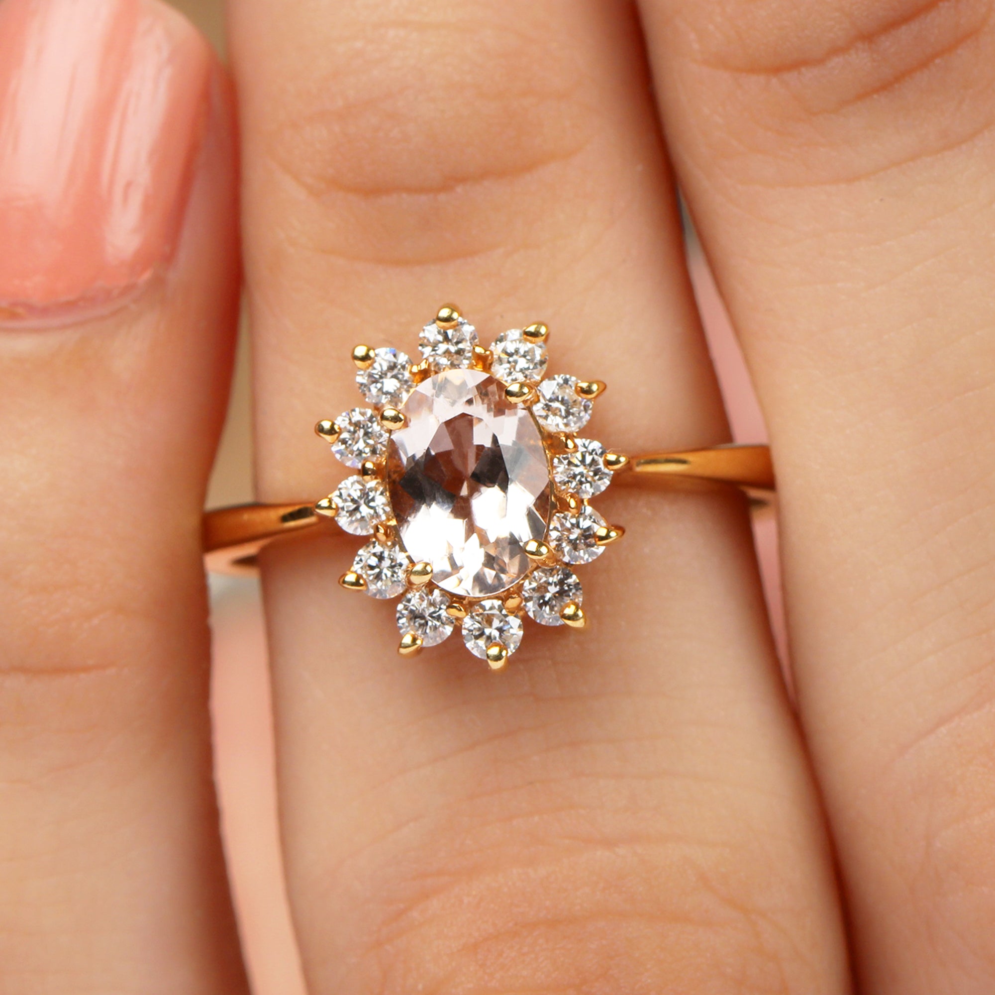 Princess Diana Inspired Morganite Engagement Ring with Diamond Halo Morganite - ( AAA ) - Quality - Rosec Jewels