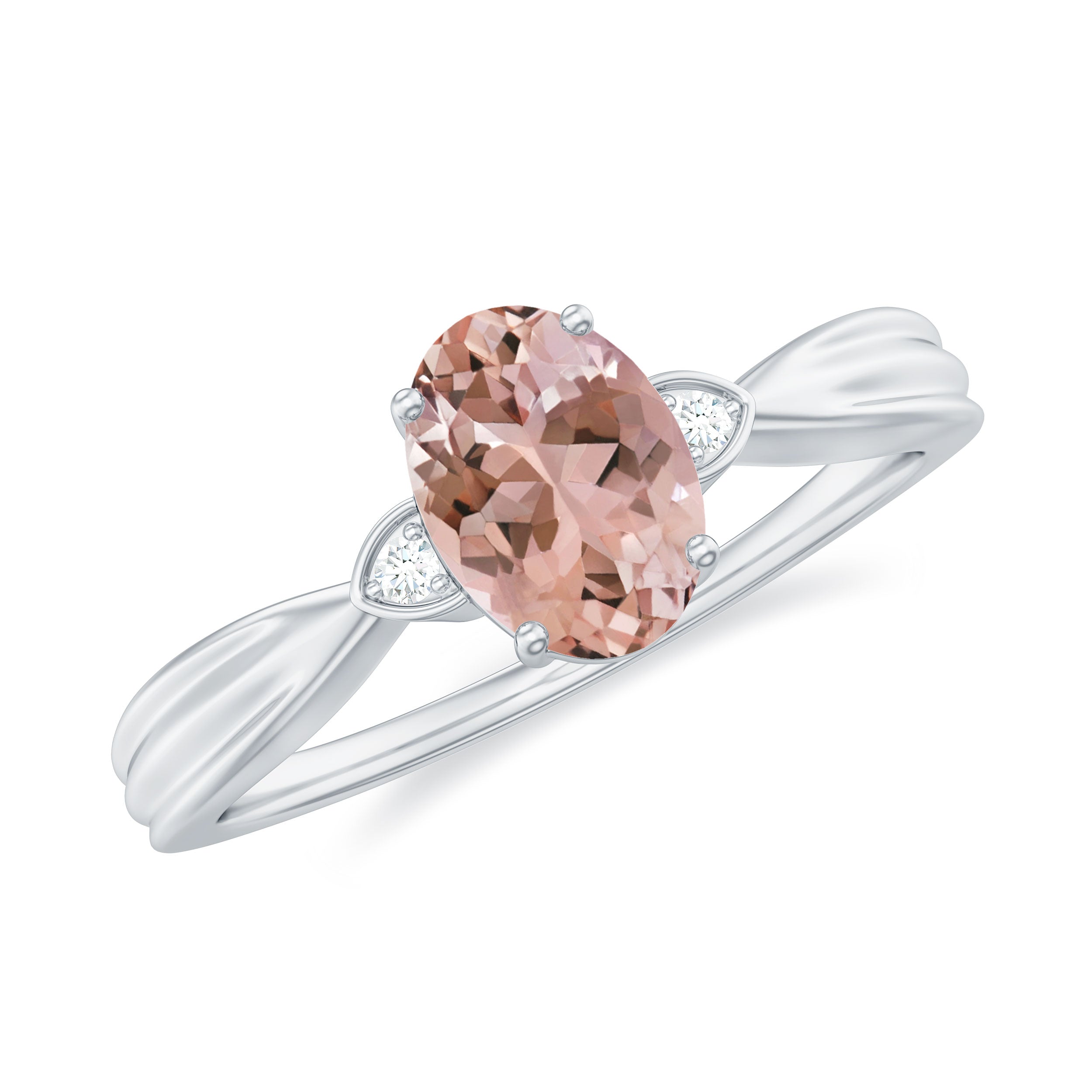 3/4 CT Oval Cut Morganite Solitaire Ring with Diamond Morganite - ( AAA ) - Quality - Rosec Jewels