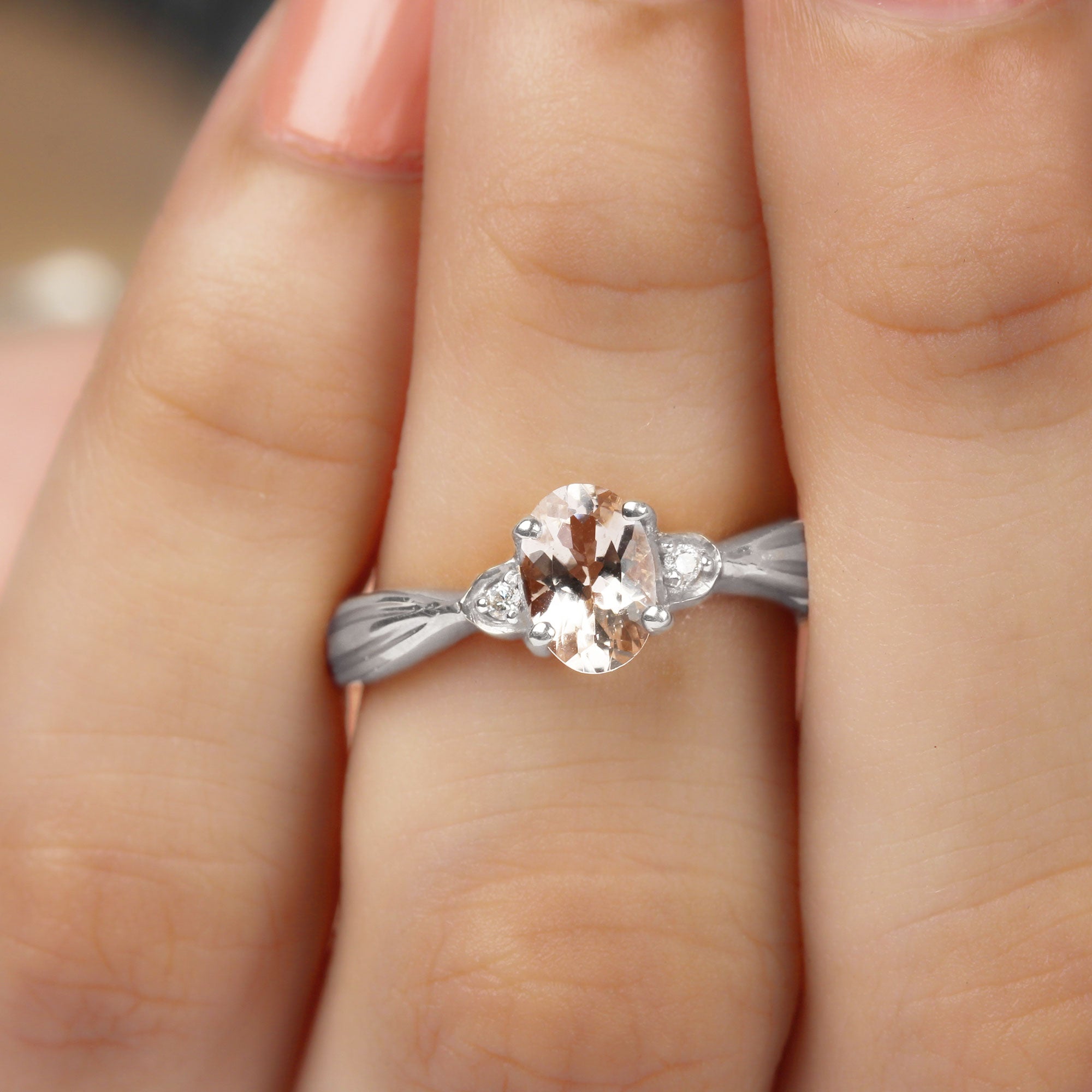 3/4 CT Oval Cut Morganite Solitaire Ring with Diamond Morganite - ( AAA ) - Quality - Rosec Jewels