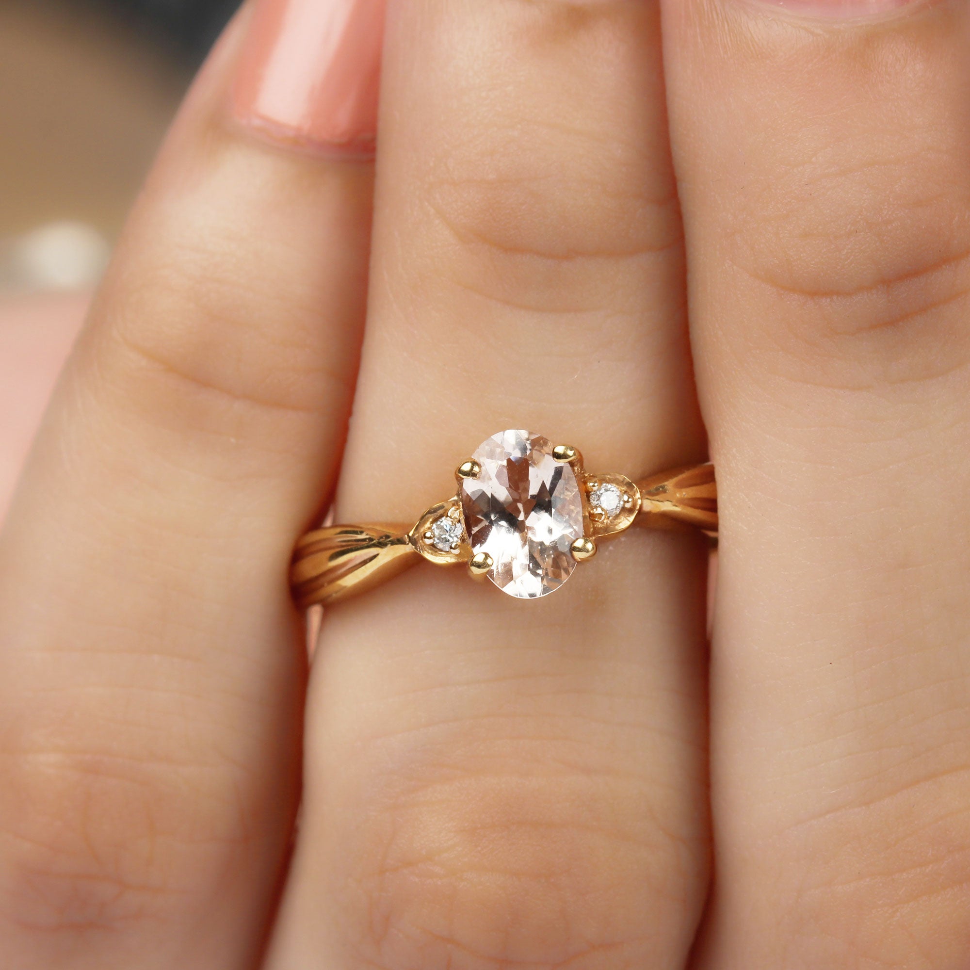 3/4 CT Oval Cut Morganite Solitaire Ring with Diamond Morganite - ( AAA ) - Quality - Rosec Jewels