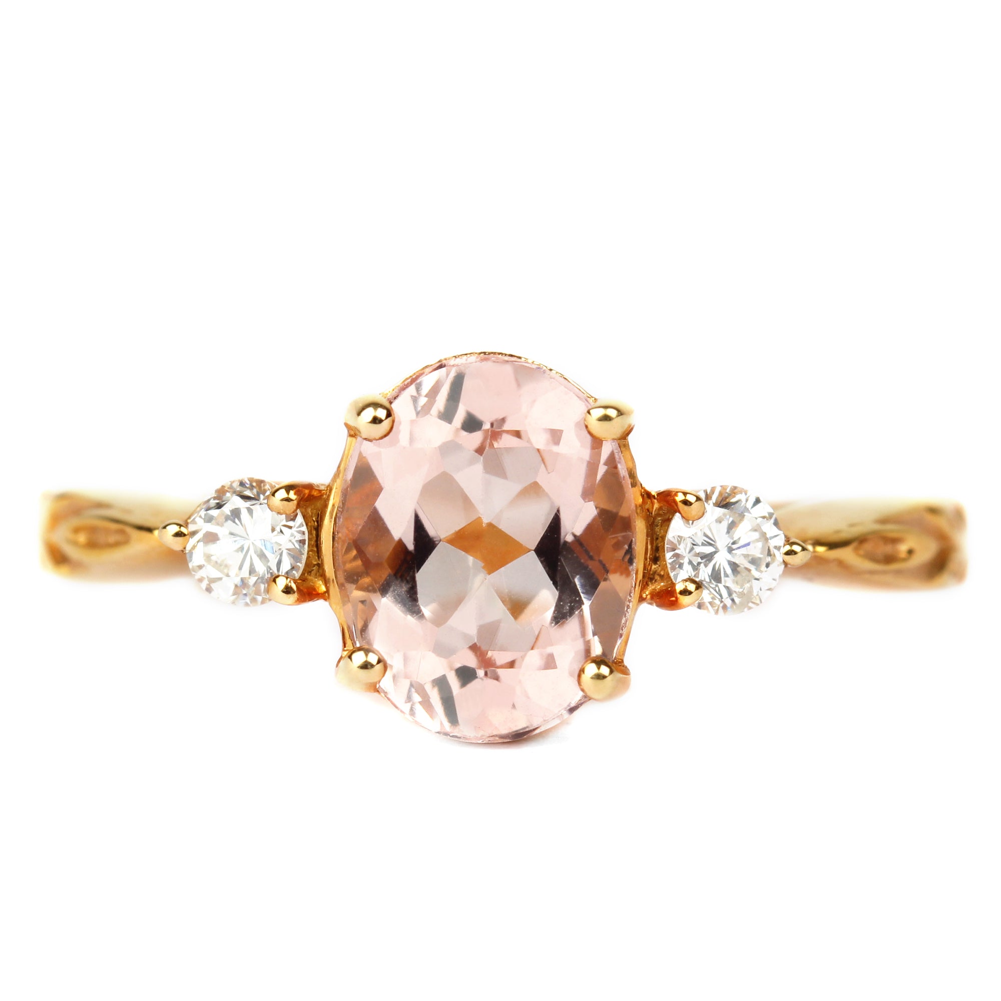 Solitaire Engagement Ring with Oval Morganite and Diamond Morganite - ( AAA ) - Quality - Rosec Jewels