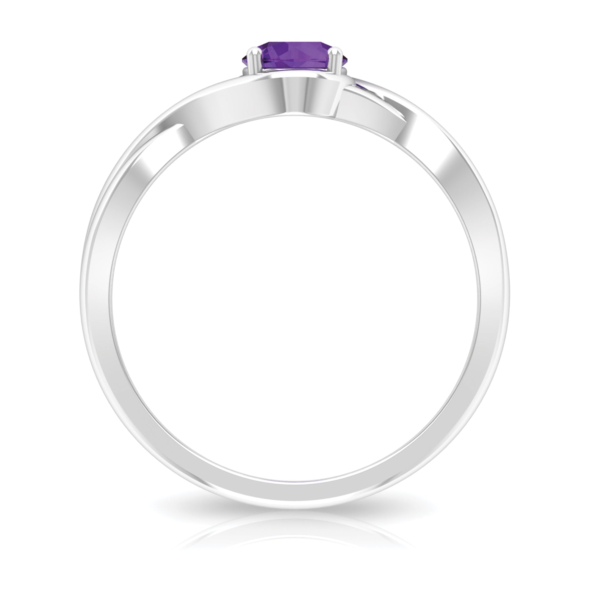 5 MM Round Shape Amethyst Solitaire Ring in Four Prong Setting with Crossover Shank Amethyst - ( AAA ) - Quality - Rosec Jewels