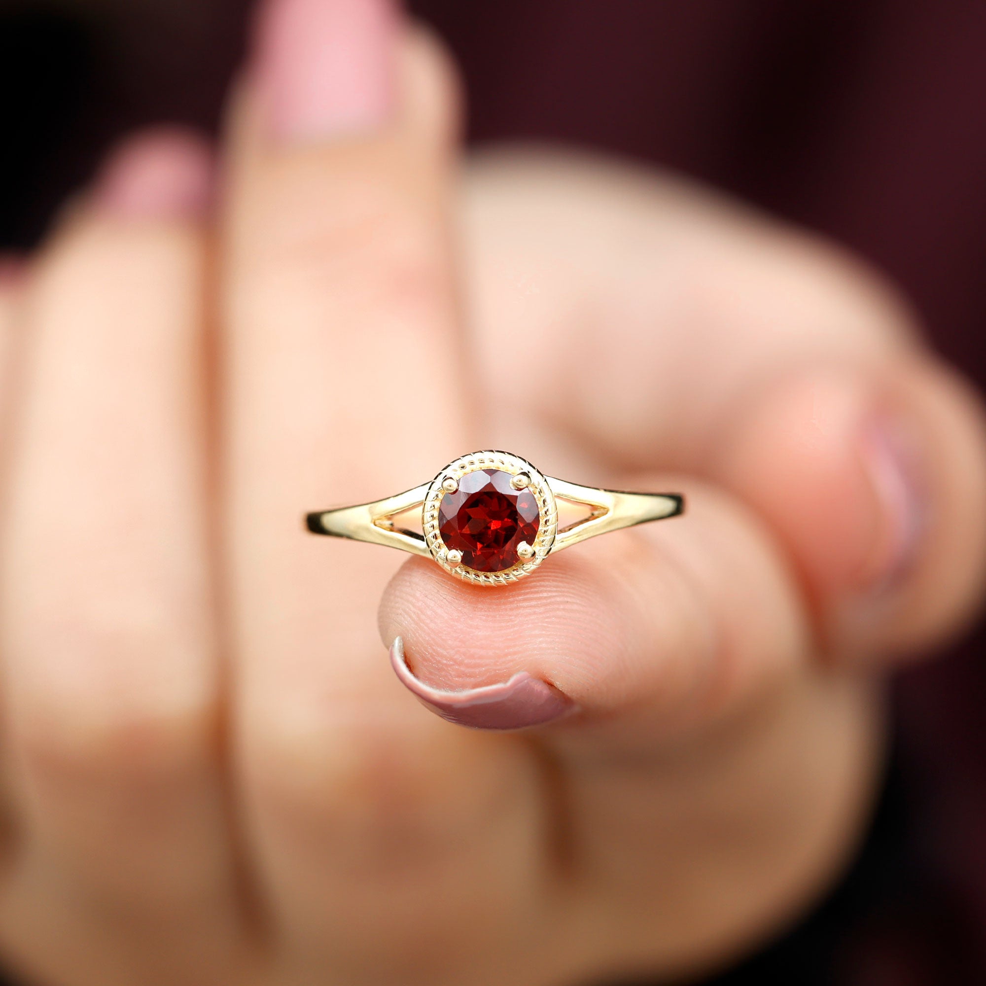 Split Shank Garnet Solitaire Ring with Rope Frame Garnet - ( AAA ) - Quality - Rosec Jewels