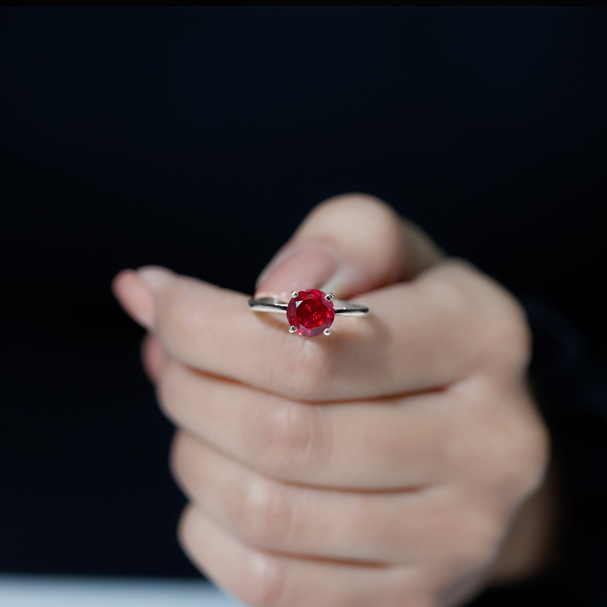 Round Lab Grown Ruby Solitaire Engagement Ring Lab Created Ruby - ( AAAA ) - Quality - Rosec Jewels