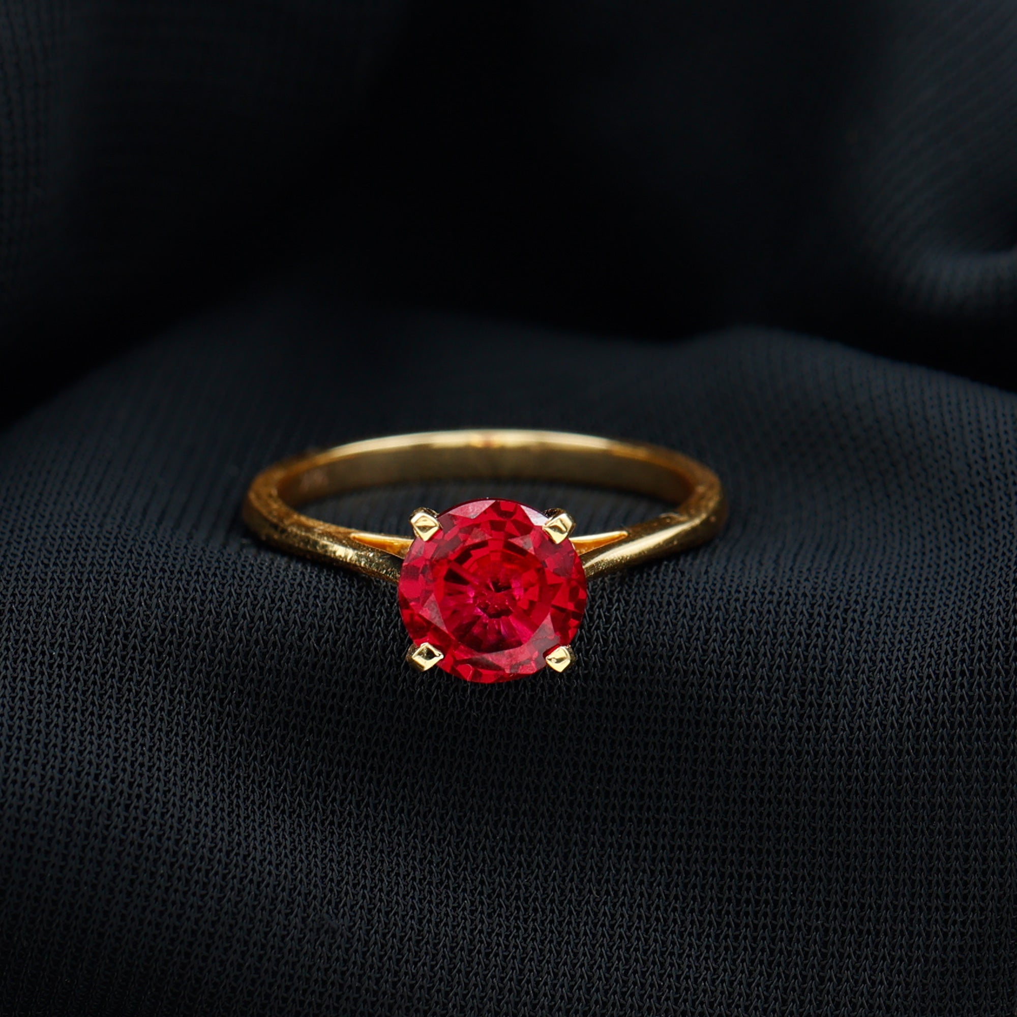 Round Lab Grown Ruby Solitaire Engagement Ring Lab Created Ruby - ( AAAA ) - Quality - Rosec Jewels