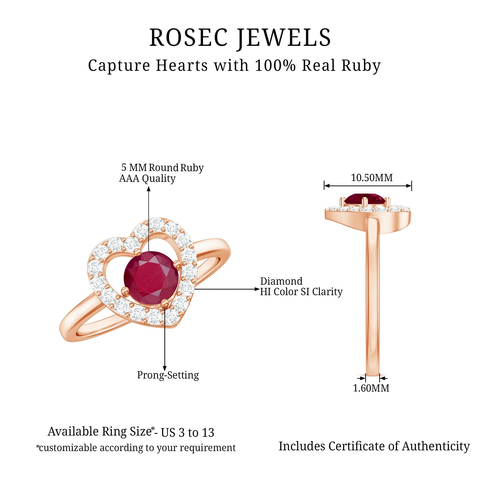 Ruby and Diamond Heart Halo Ring Ruby - ( AAA ) - Quality - Rosec Jewels