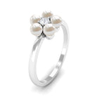 Freshwater Pearl Floral Promise Ring with Moissanite Stone Freshwater Pearl - ( AAA ) - Quality - Rosec Jewels