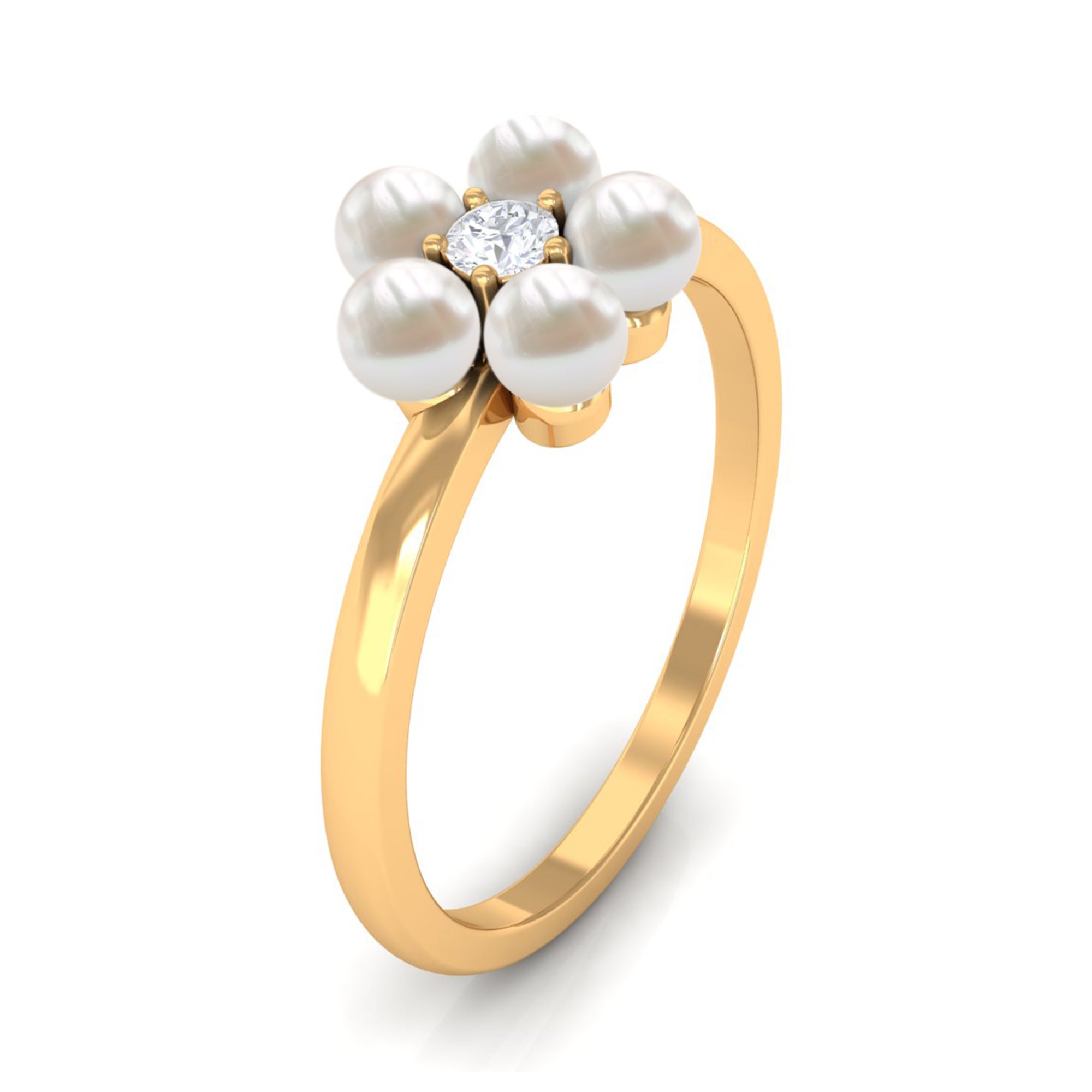 Freshwater Pearl Floral Promise Ring with Moissanite Stone Freshwater Pearl - ( AAA ) - Quality - Rosec Jewels