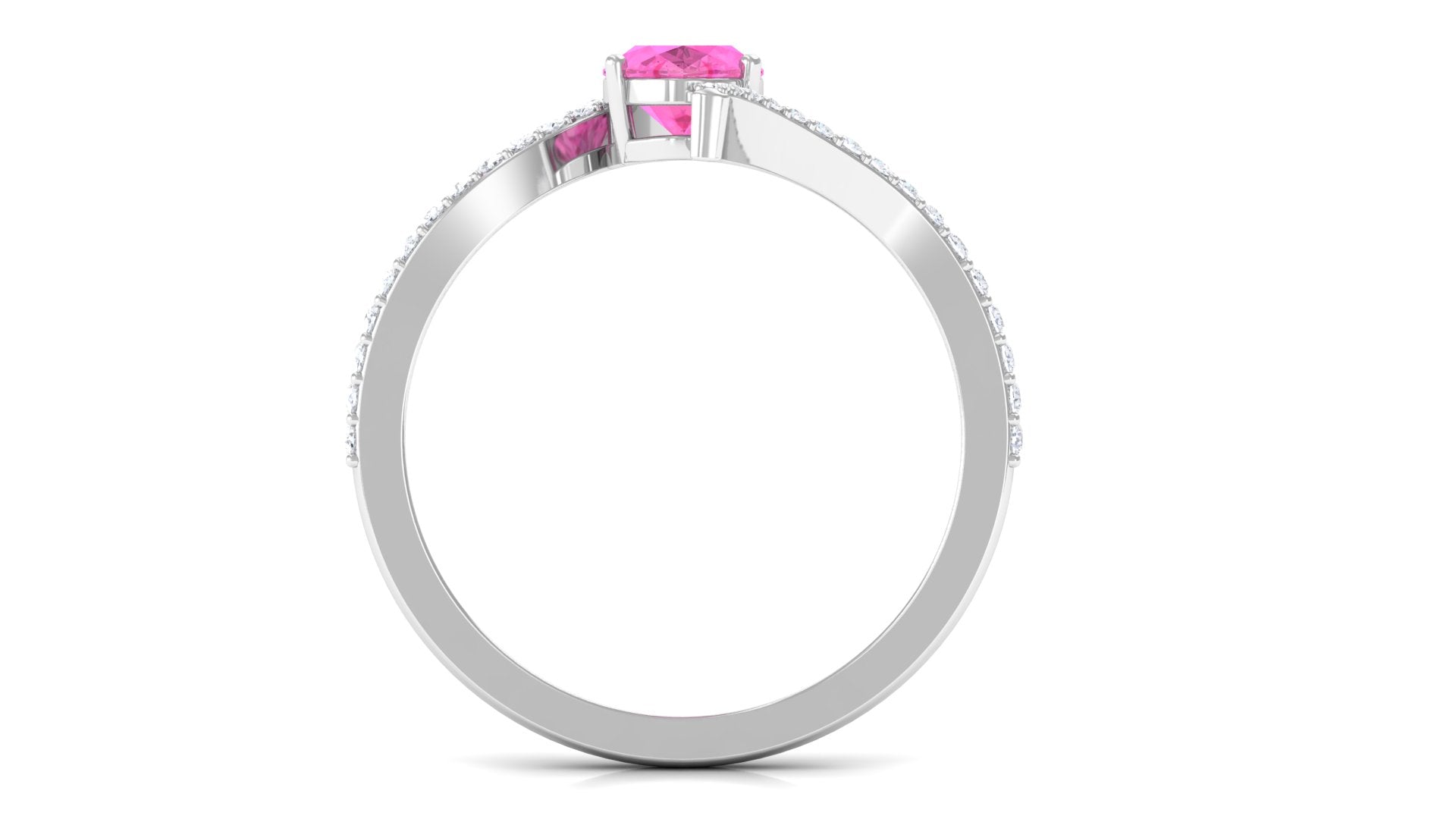 1.50 CT Oval Pink Sapphire Solitaire Bypass Ring with Diamond Pink Sapphire - ( AAA ) - Quality - Rosec Jewels