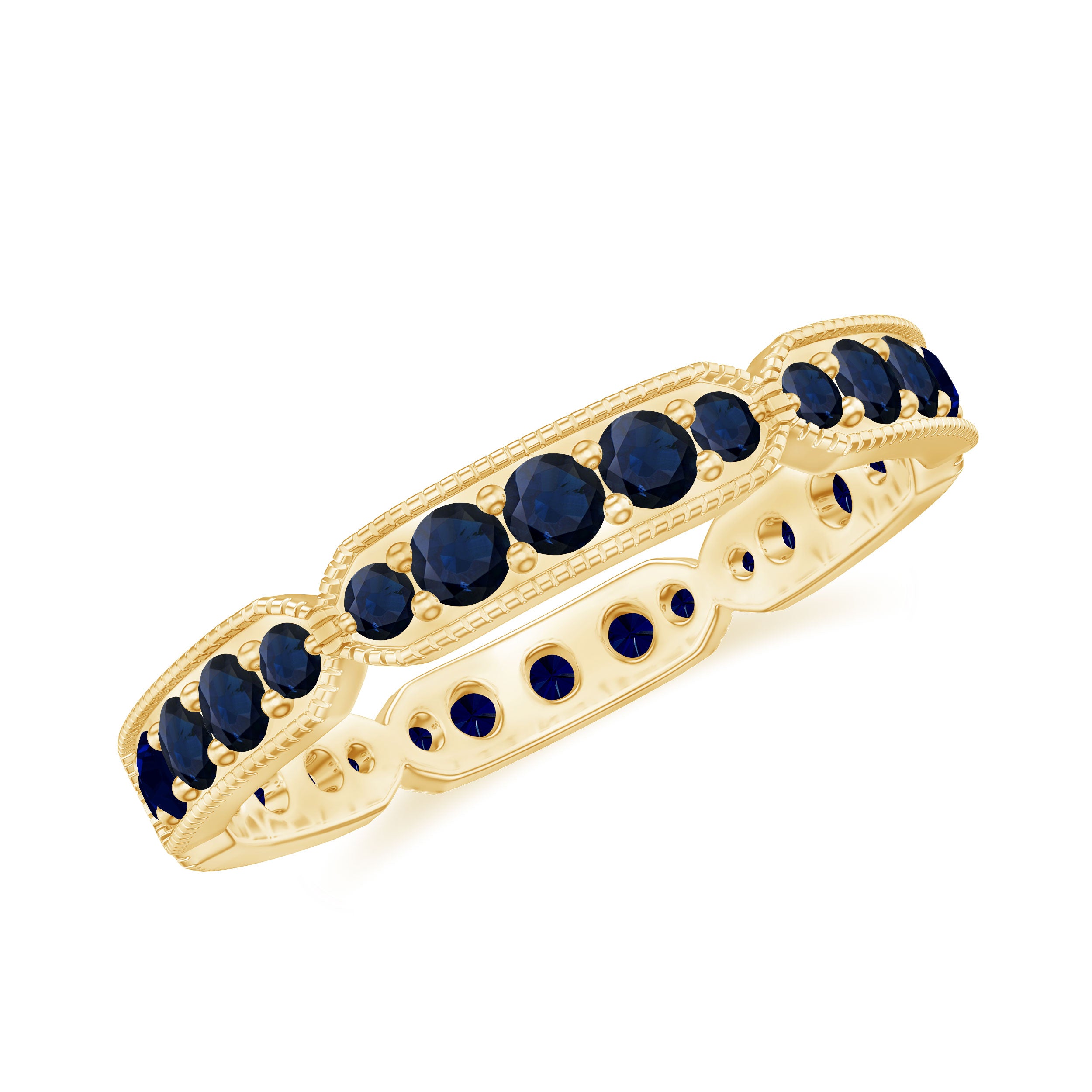 Blue Sapphire Eternity Ring with Milgrain Detailing Blue Sapphire - ( AAA ) - Quality - Rosec Jewels