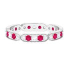 Ruby and Diamond Band Ring with Milgrain Details Ruby - ( AAA ) - Quality - Rosec Jewels