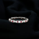 Ruby and Diamond Band Ring with Milgrain Details Ruby - ( AAA ) - Quality - Rosec Jewels