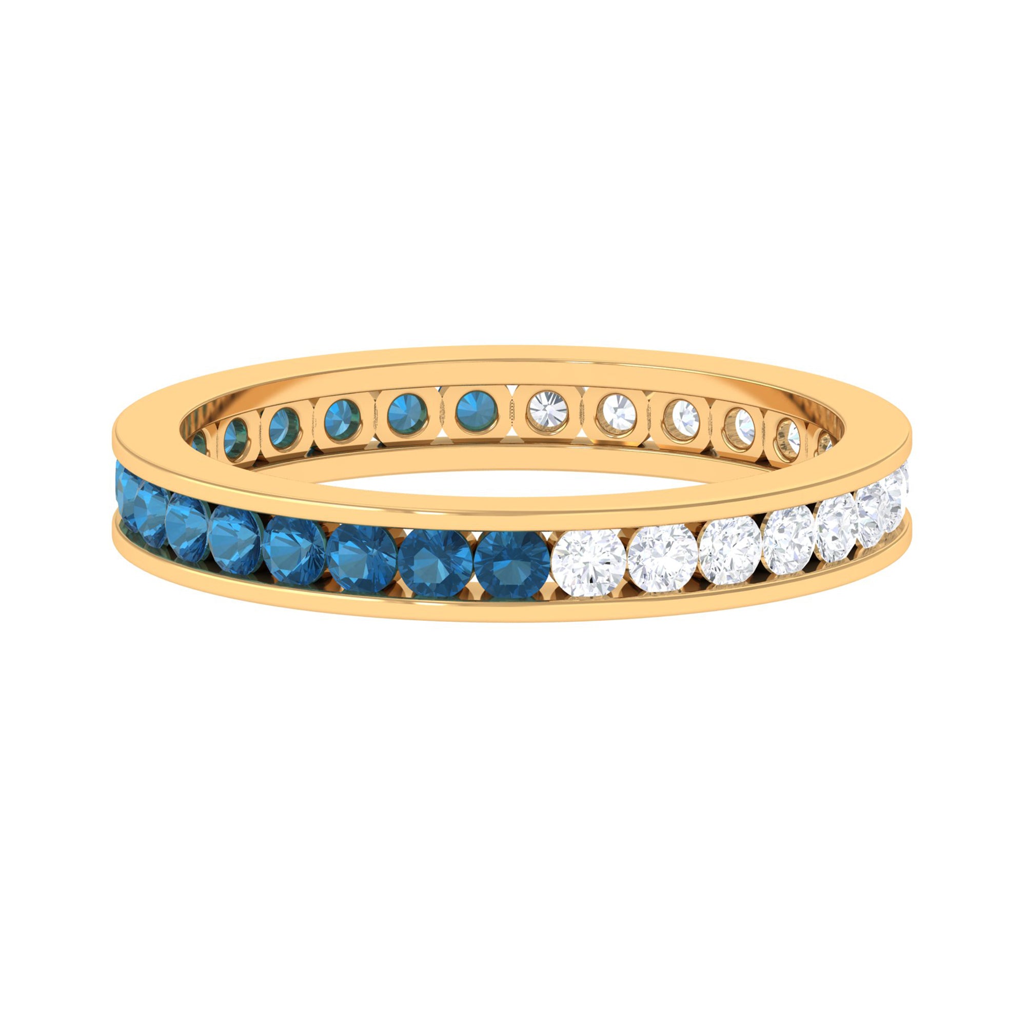 London Blue Topaz and Moissanite Eternity Ring in Channel Setting London Blue Topaz - ( AAA ) - Quality - Rosec Jewels