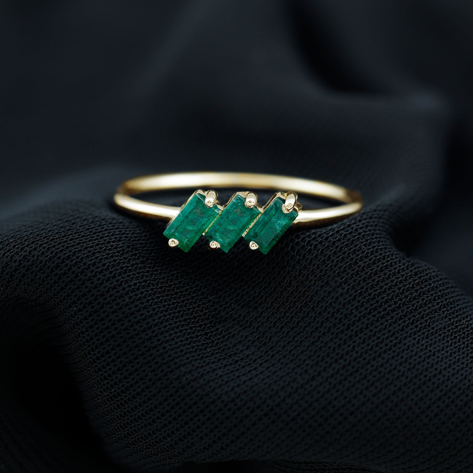 1/2 CT Baguette Cut 2 Prong Set Emerald Three Stone Ring Emerald - ( AAA ) - Quality - Rosec Jewels